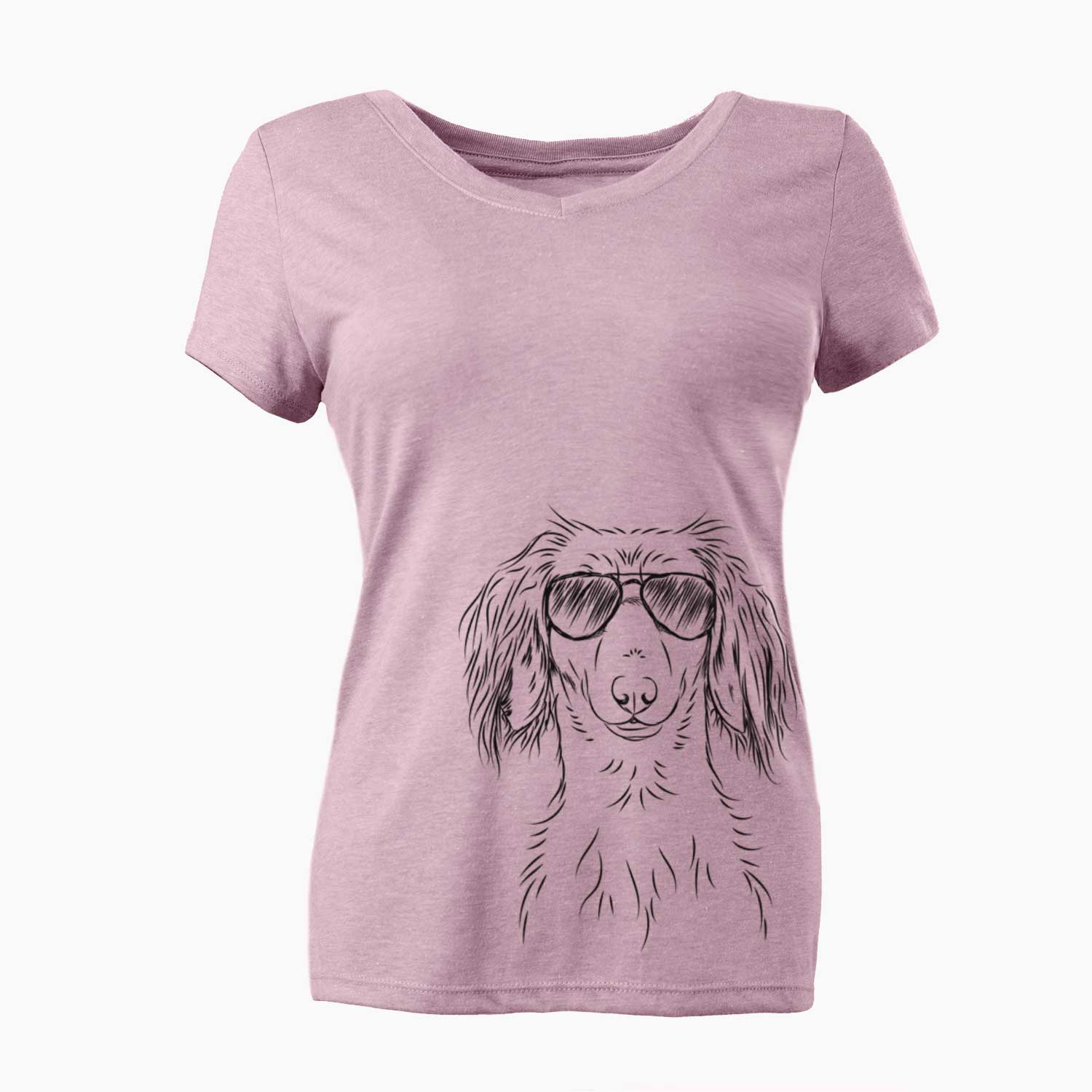 Aviator Roux the Long Haired Dachshund - Women's V-neck Shirt
