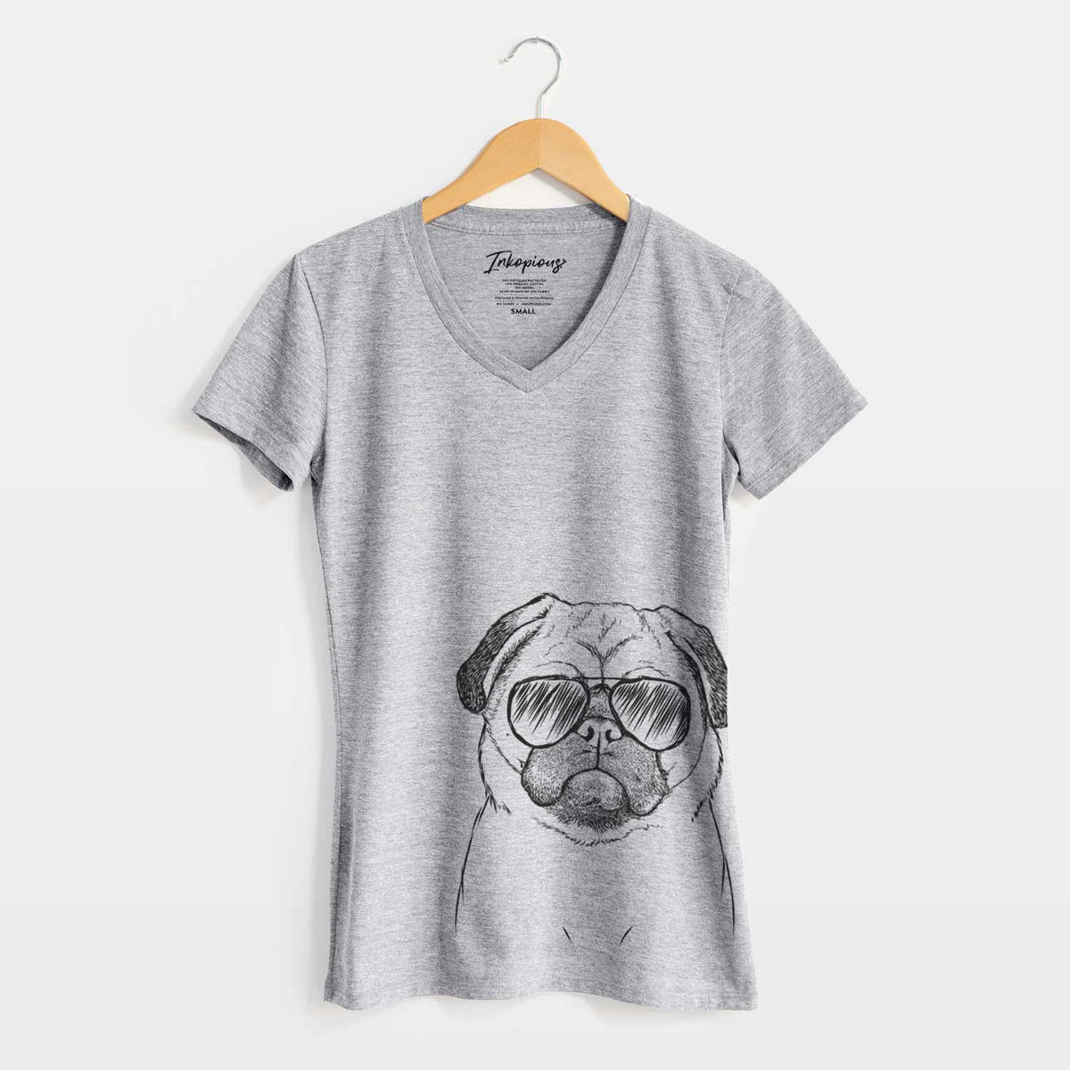 Aviator Ruby the Pug - Women&#39;s V-neck Shirt