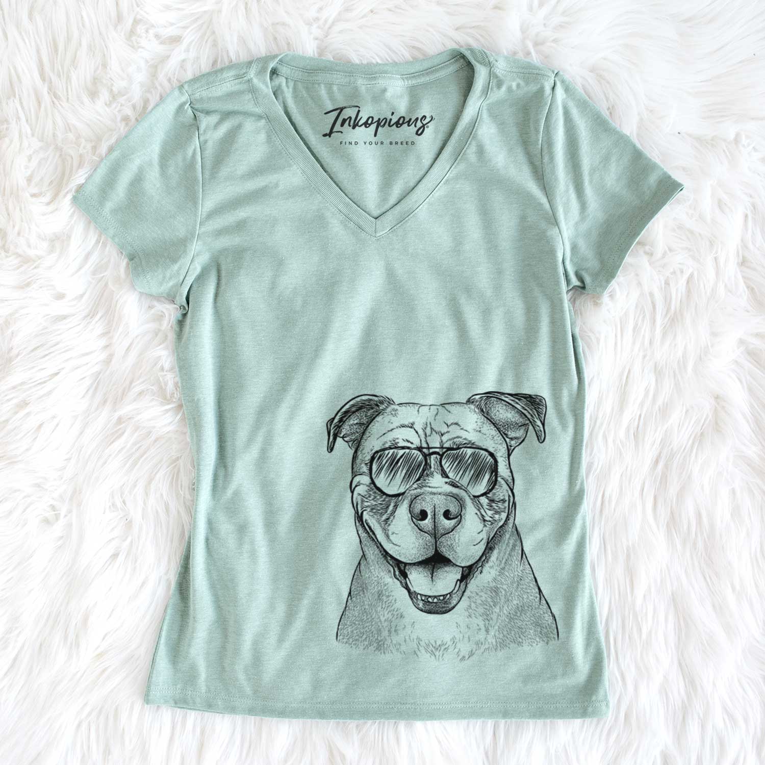 Aviator Rufus the American Bulldog - Women's V-neck Shirt