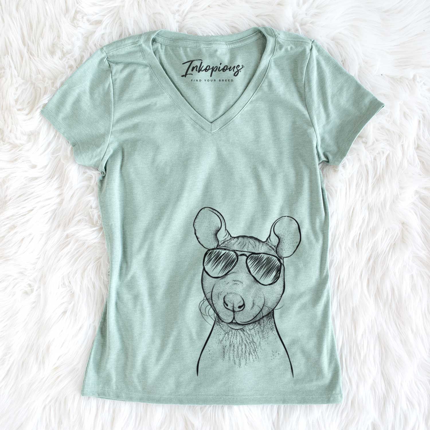 Aviator Ruthie the Hairless Rat - Women's V-neck Shirt