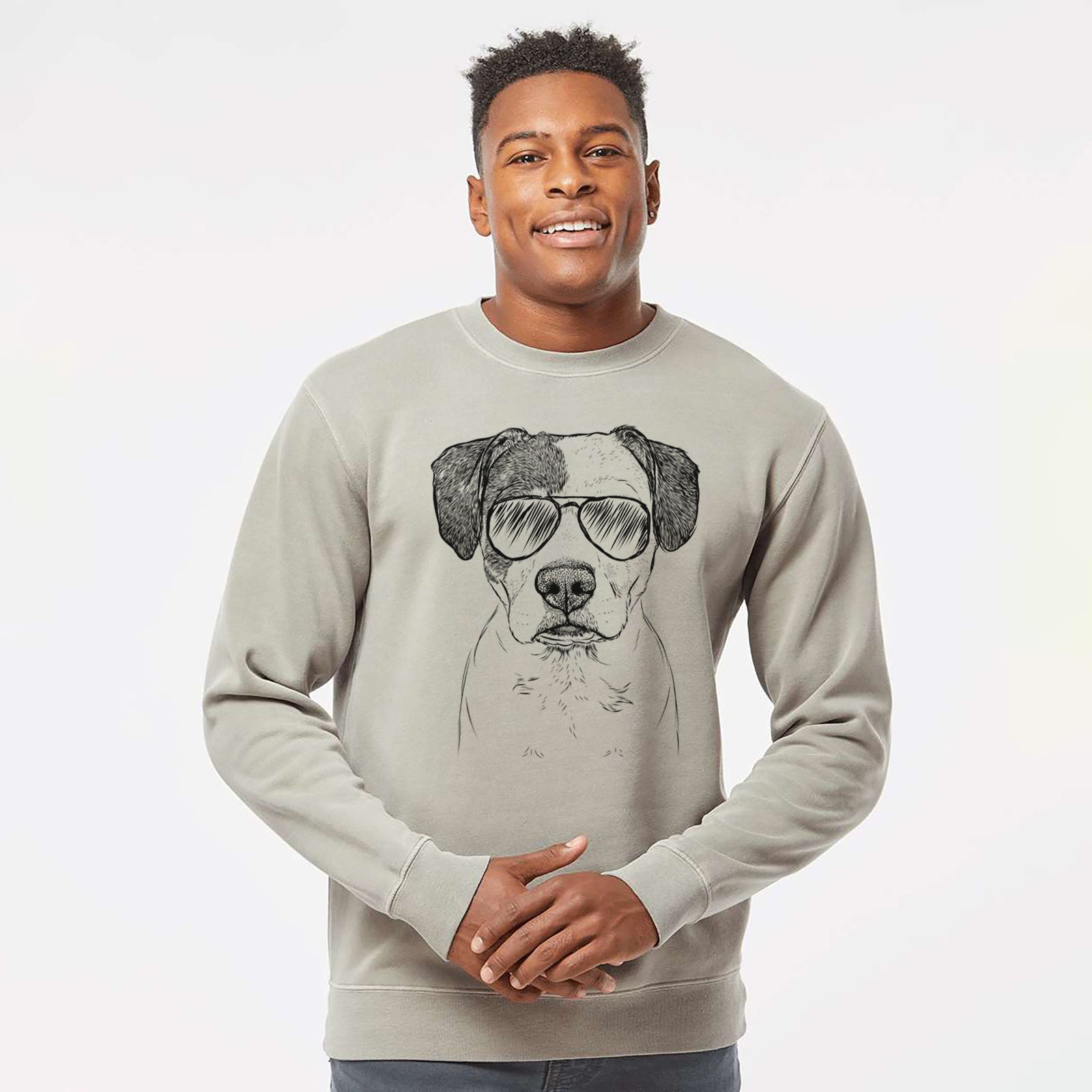 Aviator Ryleigh the Beagle Pitbull Mix - Unisex Pigment Dyed Crew Sweatshirt