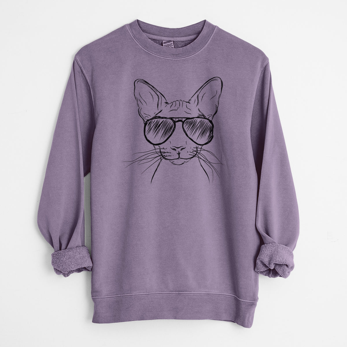 Aviator Sammy the Spinx Cat - Unisex Pigment Dyed Crew Sweatshirt