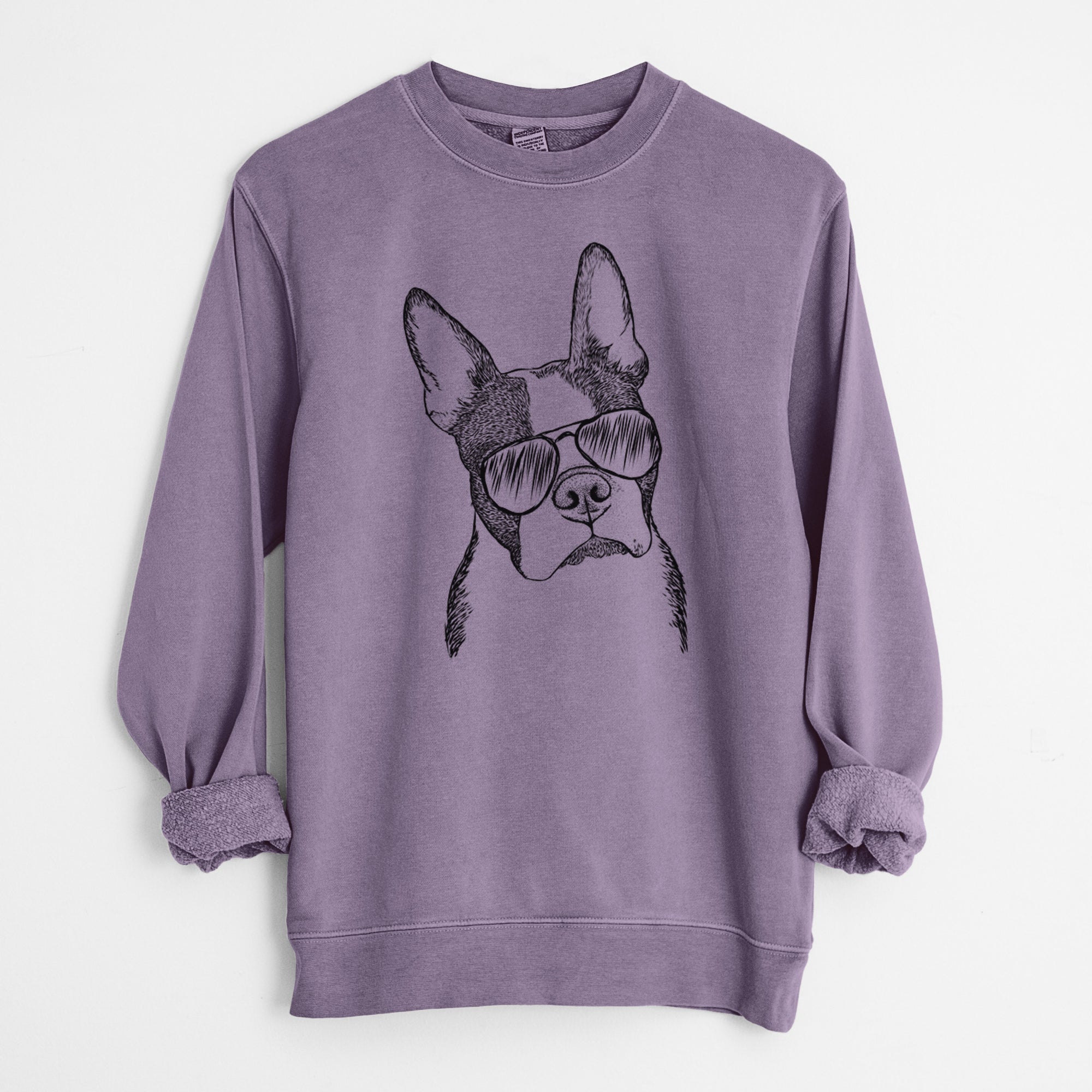 Aviator Samuel the Boston Terrier - Unisex Pigment Dyed Crew Sweatshirt