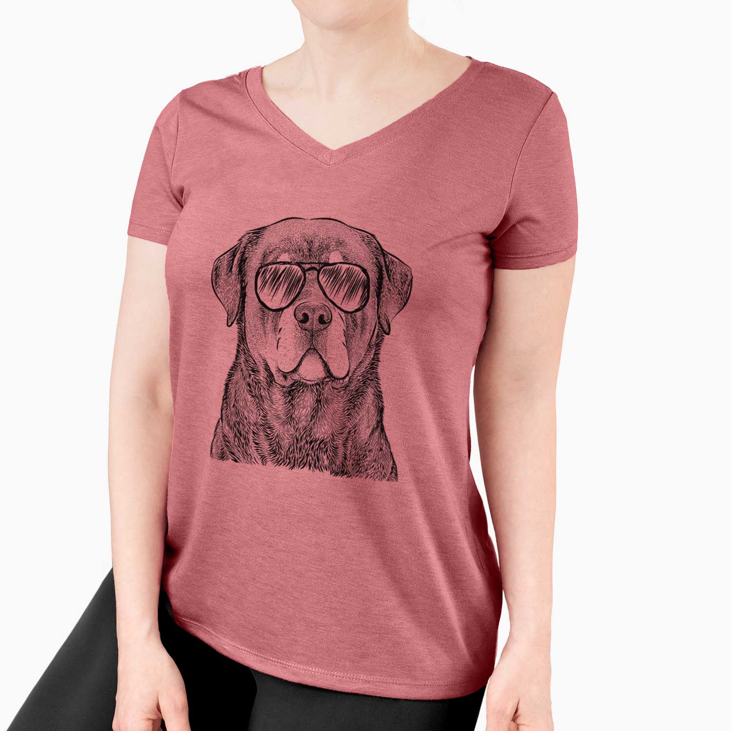Aviator Sarge the Rottweiler - Women's V-neck Shirt
