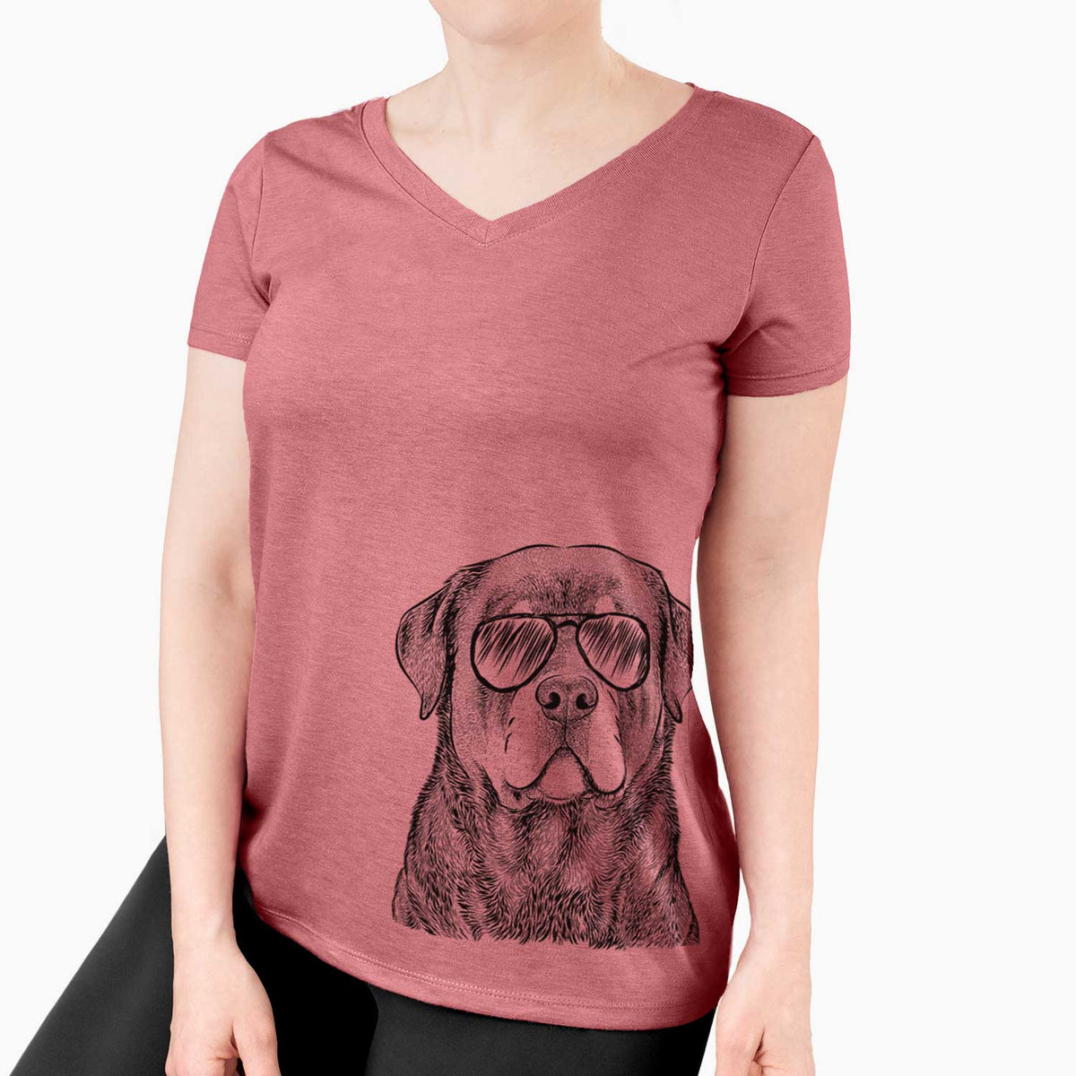 Aviator Sarge the Rottweiler - Women's V-neck Shirt