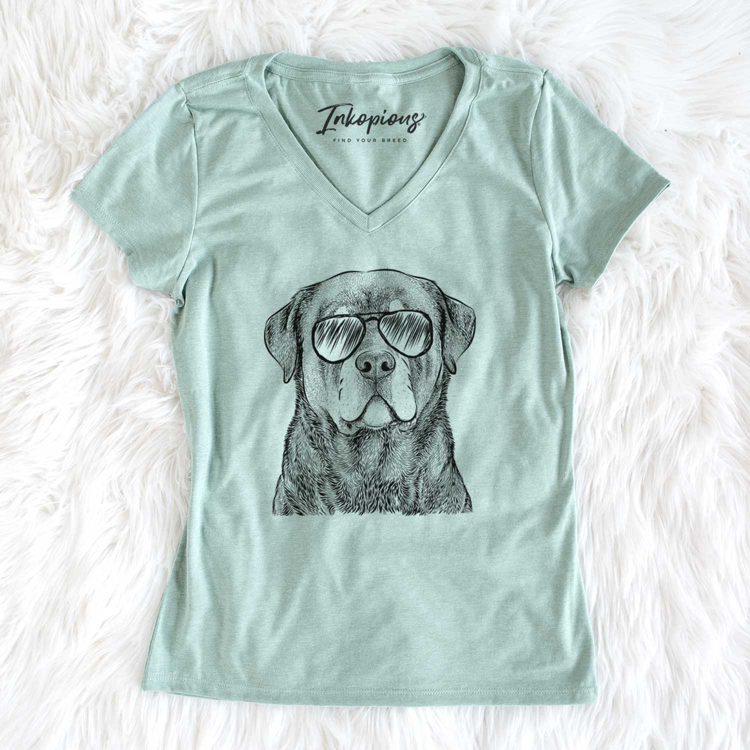 Aviator Sarge the Rottweiler - Women's V-neck Shirt