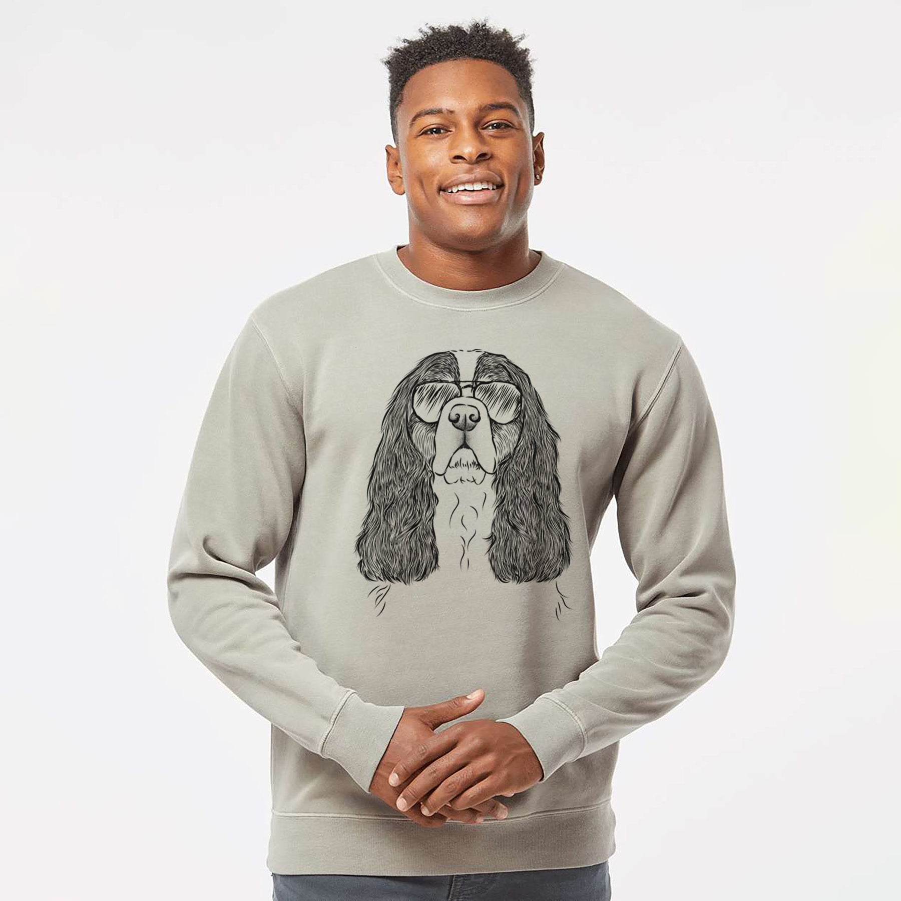 Aviator Sebastian the Cavalier King Charles Spaniel - Unisex Pigment Dyed Crew Sweatshirt