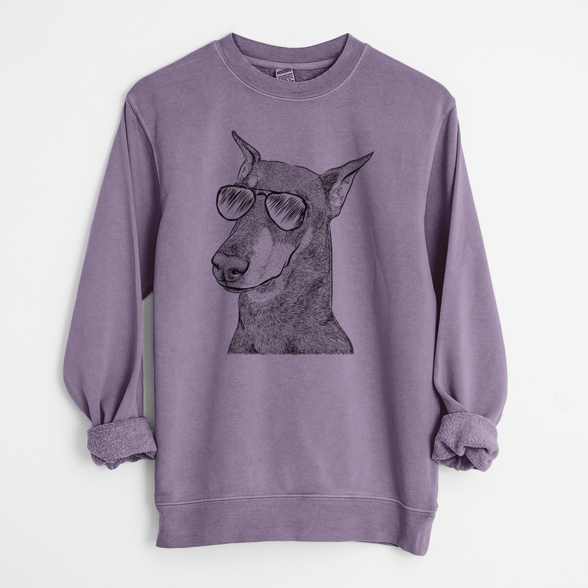 Aviator Shelby the Doberman Pinscher - Unisex Pigment Dyed Crew Sweatshirt