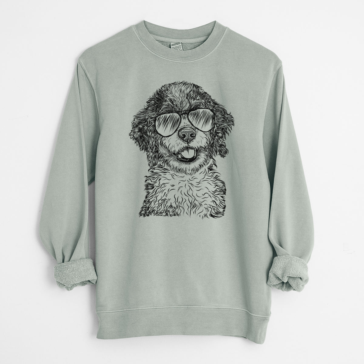 Aviator Smoky the Bernedoodle Puppy - Unisex Pigment Dyed Crew Sweatshirt