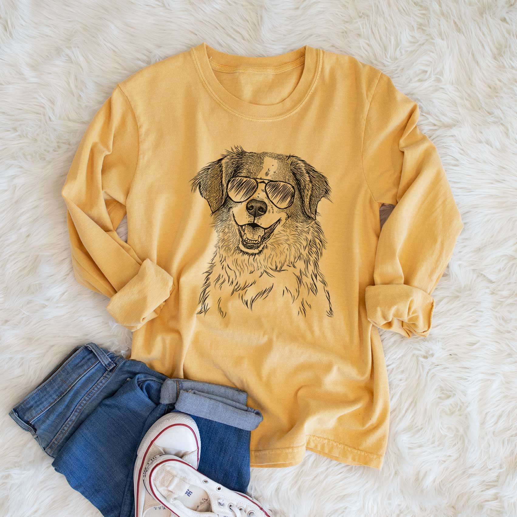 Aviators Sophie the Brittany Beagle Mix - Heavyweight 100% Cotton Long Sleeve