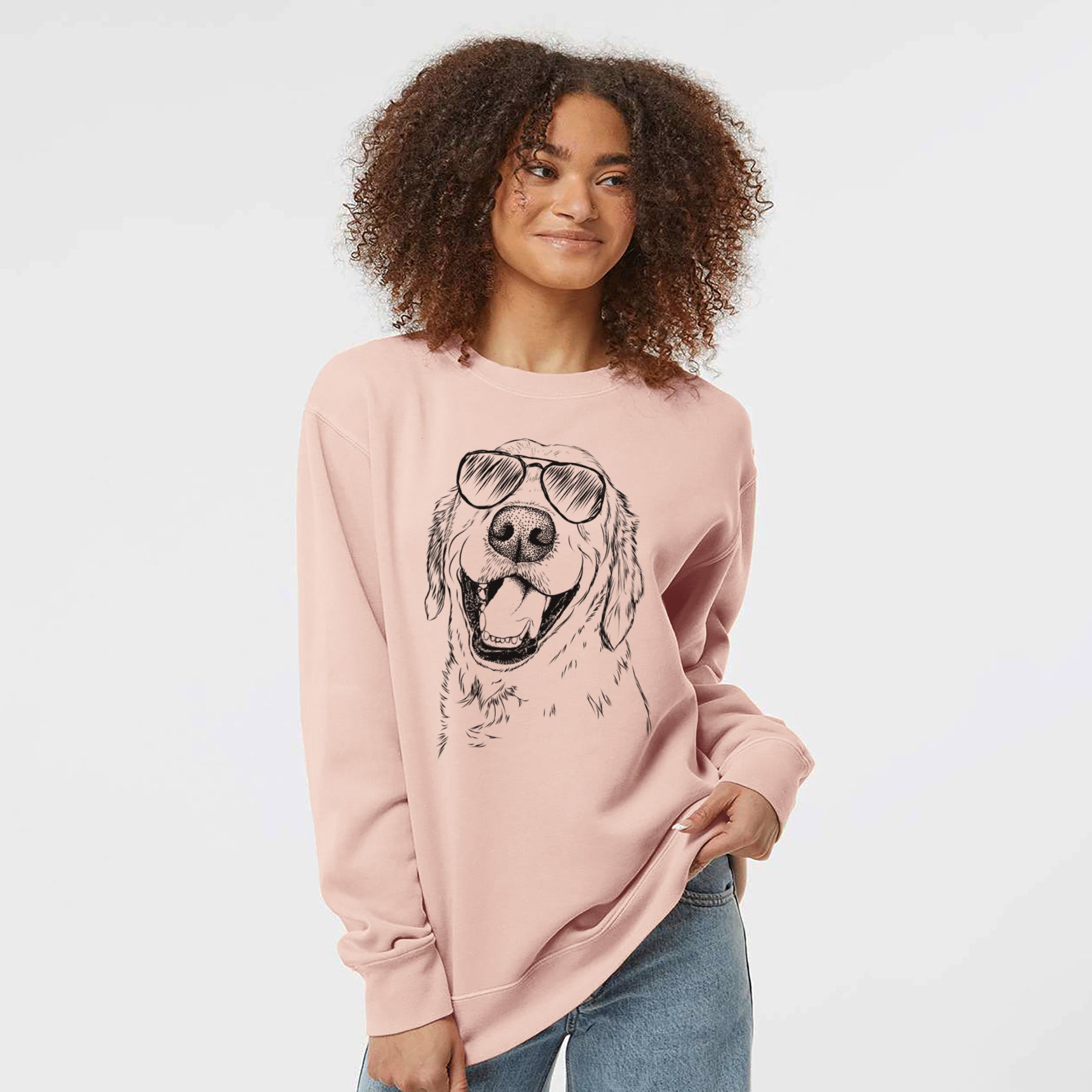 Aviator Spanky the Golden Retriever - Unisex Pigment Dyed Crew Sweatshirt