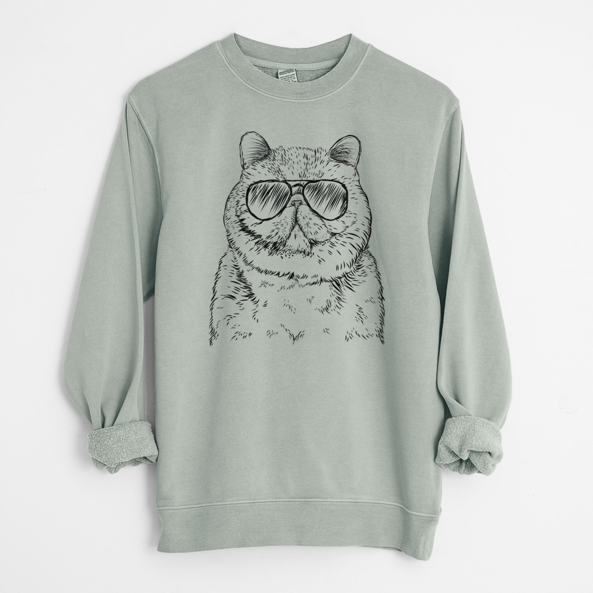 Aviator Squish the Exotic Shorthair Cat - Unisex Pigment Dyed Crew Sweatshirt