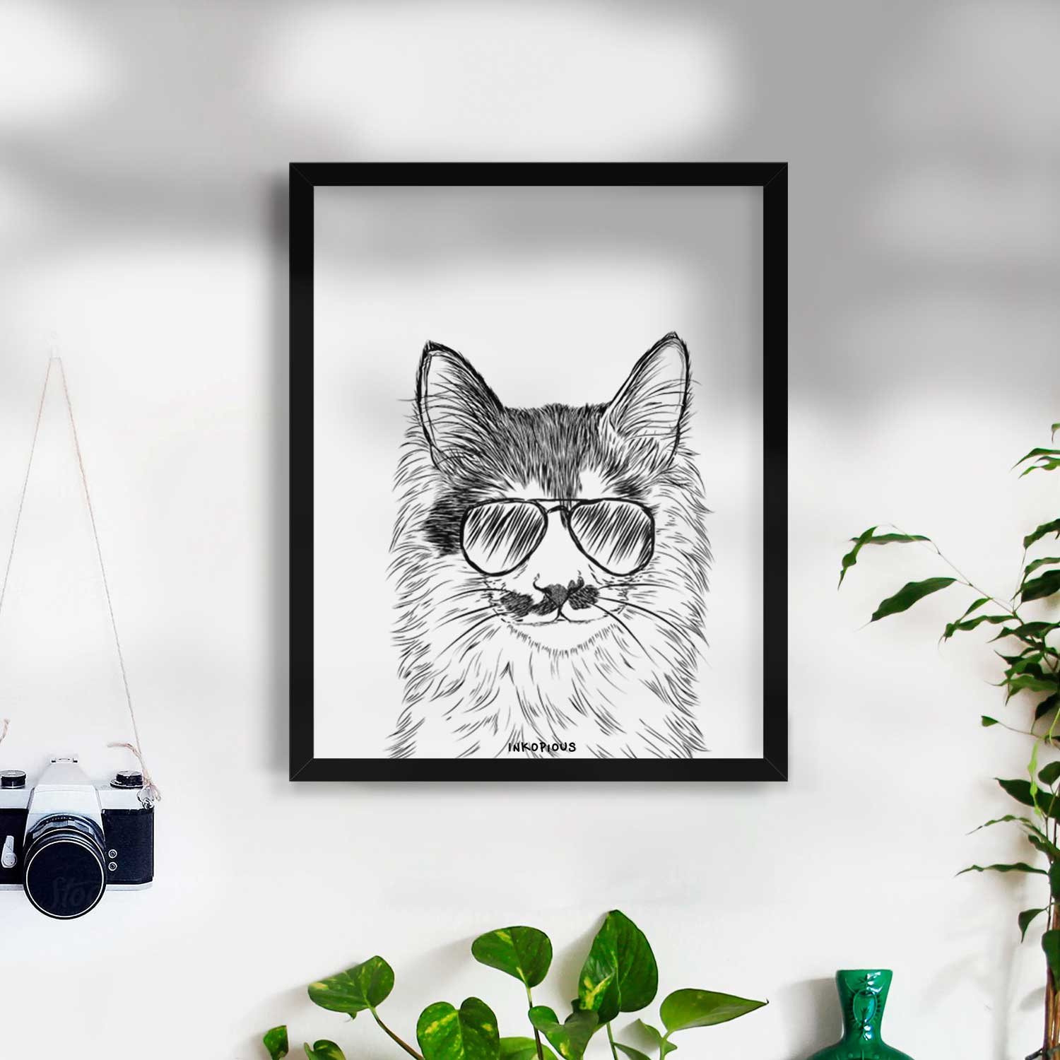 Stache the Longhaired Mustache Cat Art Print