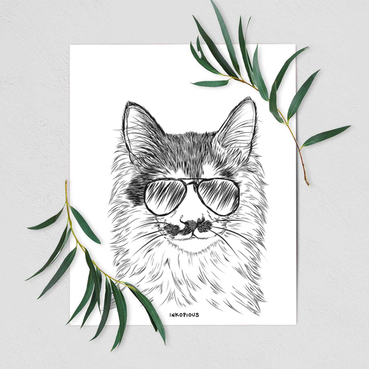 Stache the Longhaired Mustache Cat Art Print