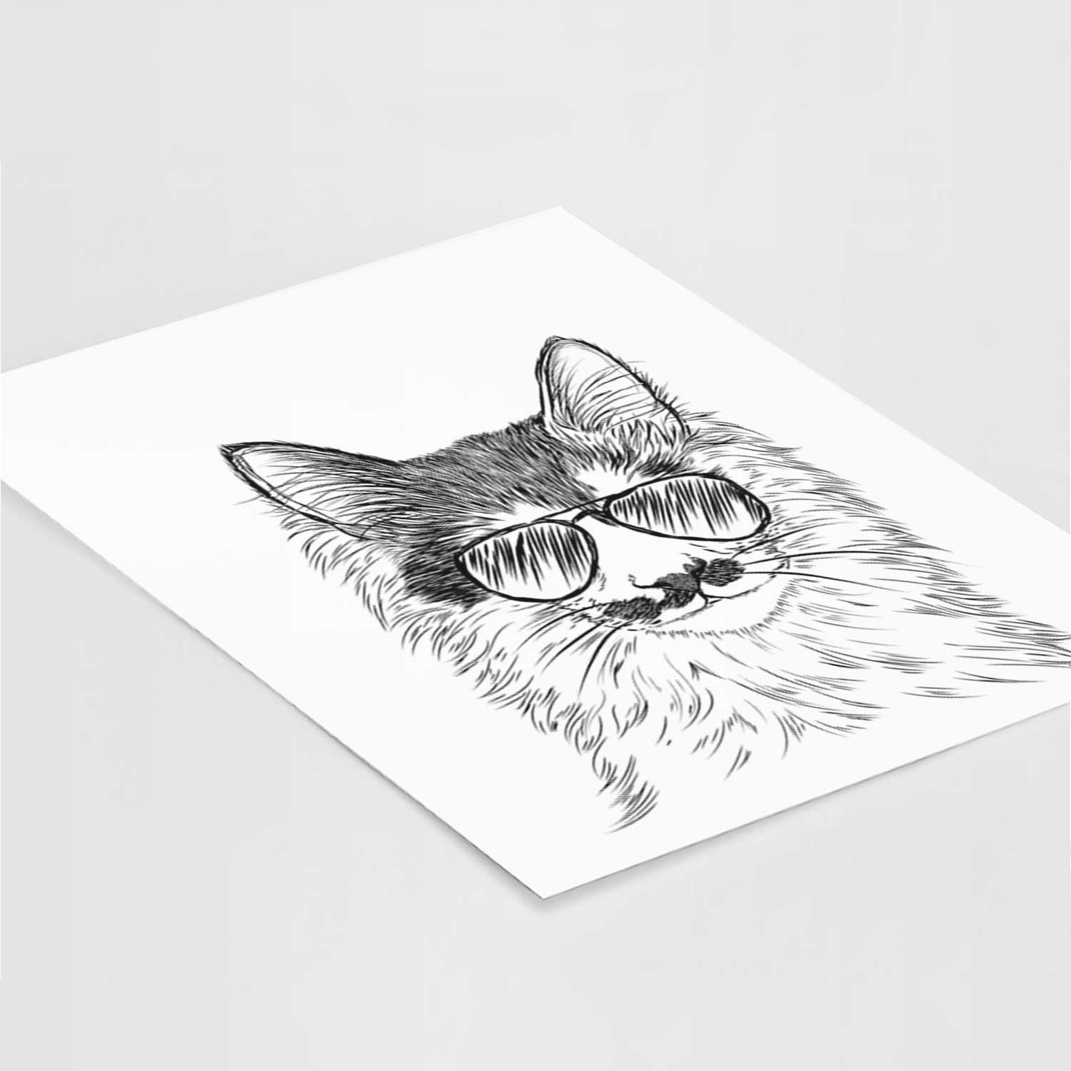 Stache the Longhaired Mustache Cat Art Print