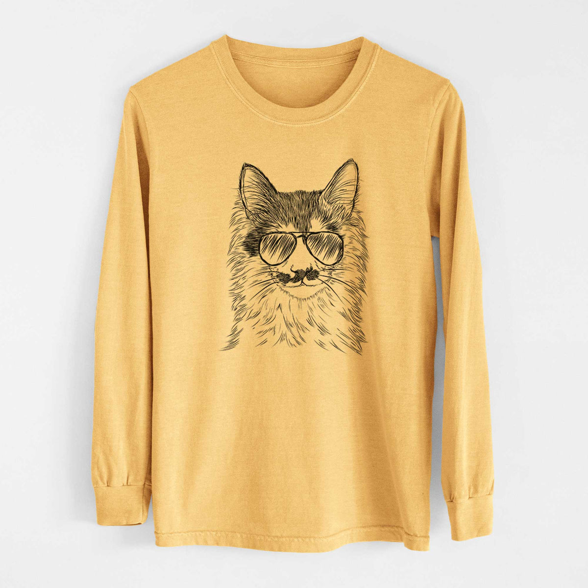 Aviators Stache the Longhaired Mustard Cat - Heavyweight 100% Cotton Long Sleeve