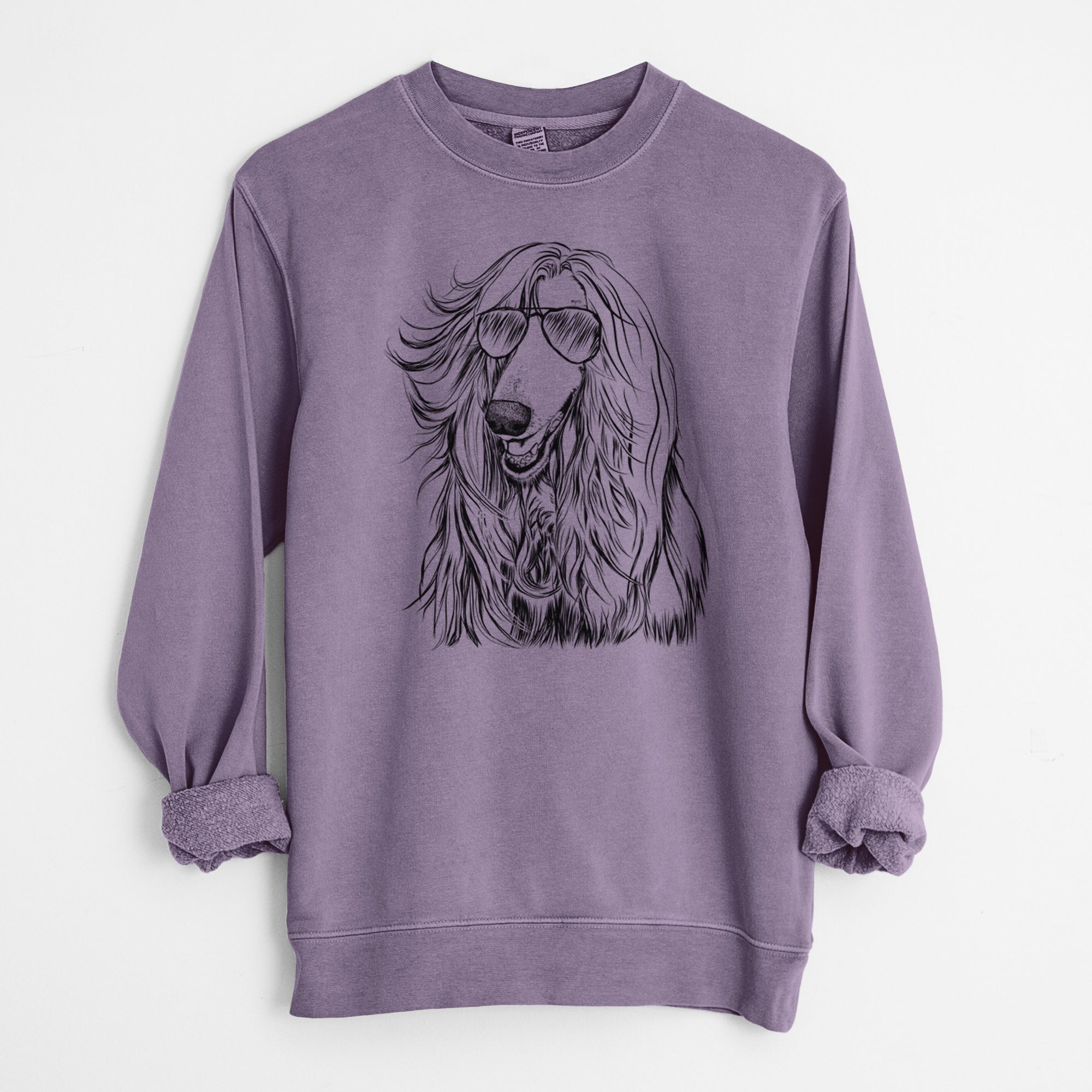 Aviator Sterling the Afghan Hound - Unisex Pigment Dyed Crew Sweatshirt