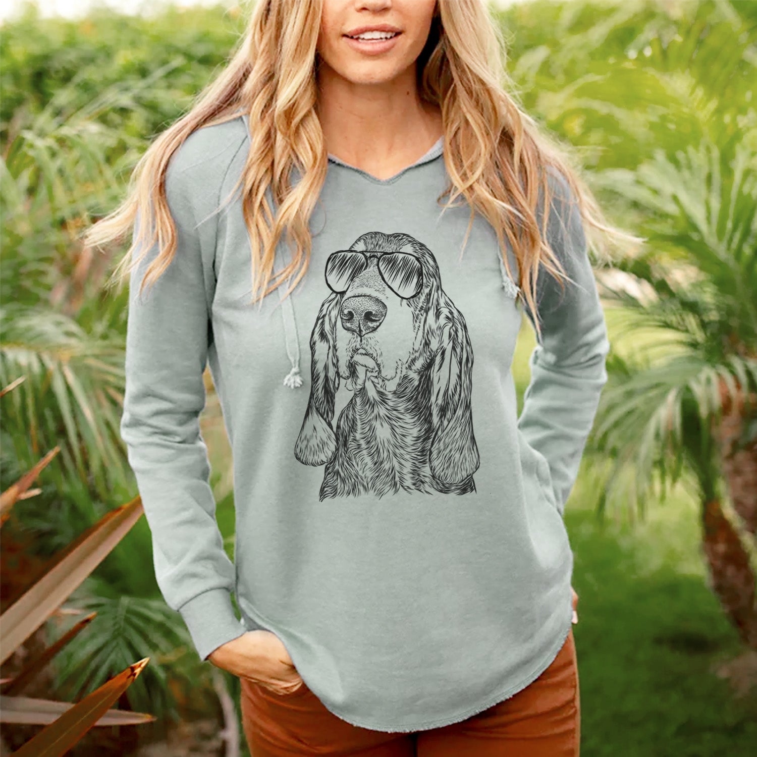 Aviator Stu the Black and Tan Coonhound - Cali Wave Hooded Sweatshirt