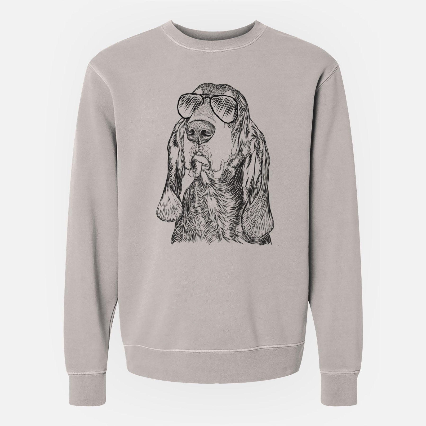 Aviator Stu the Black and Tan Coonhound - Unisex Pigment Dyed Crew Sweatshirt