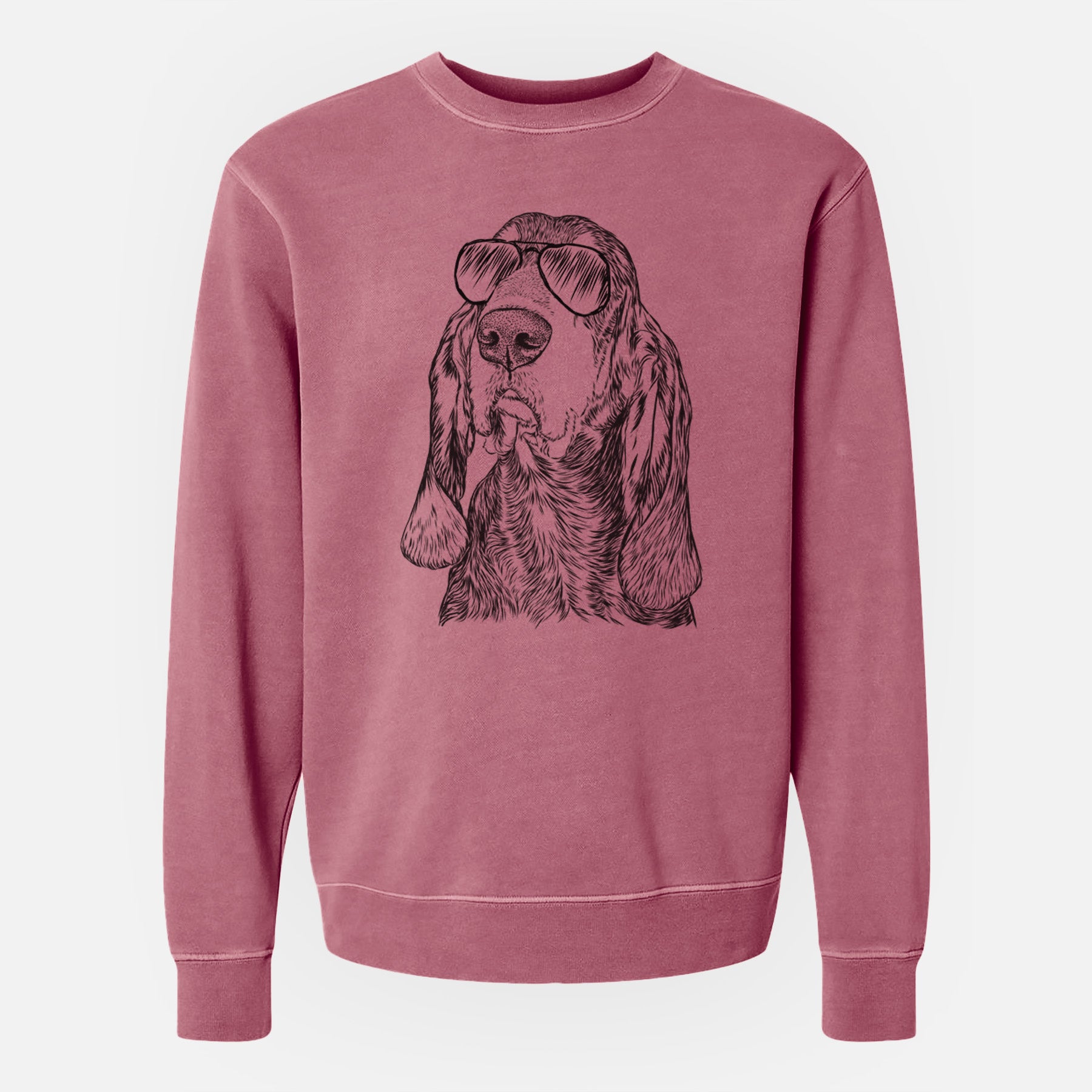 Aviator Stu the Black and Tan Coonhound - Unisex Pigment Dyed Crew Sweatshirt