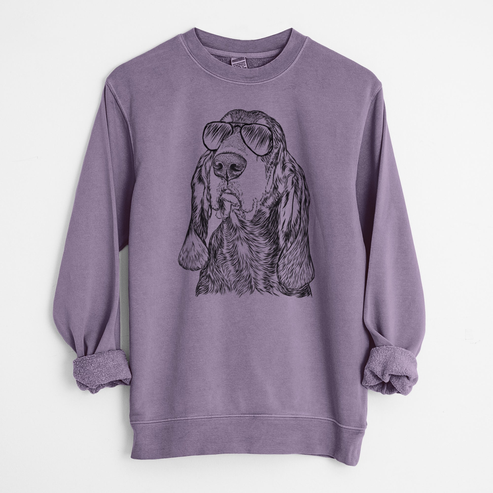 Aviator Stu the Black and Tan Coonhound - Unisex Pigment Dyed Crew Sweatshirt