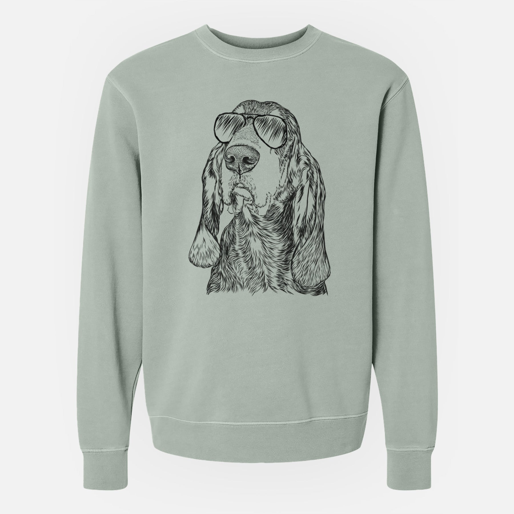 Aviator Stu the Black and Tan Coonhound - Unisex Pigment Dyed Crew Sweatshirt