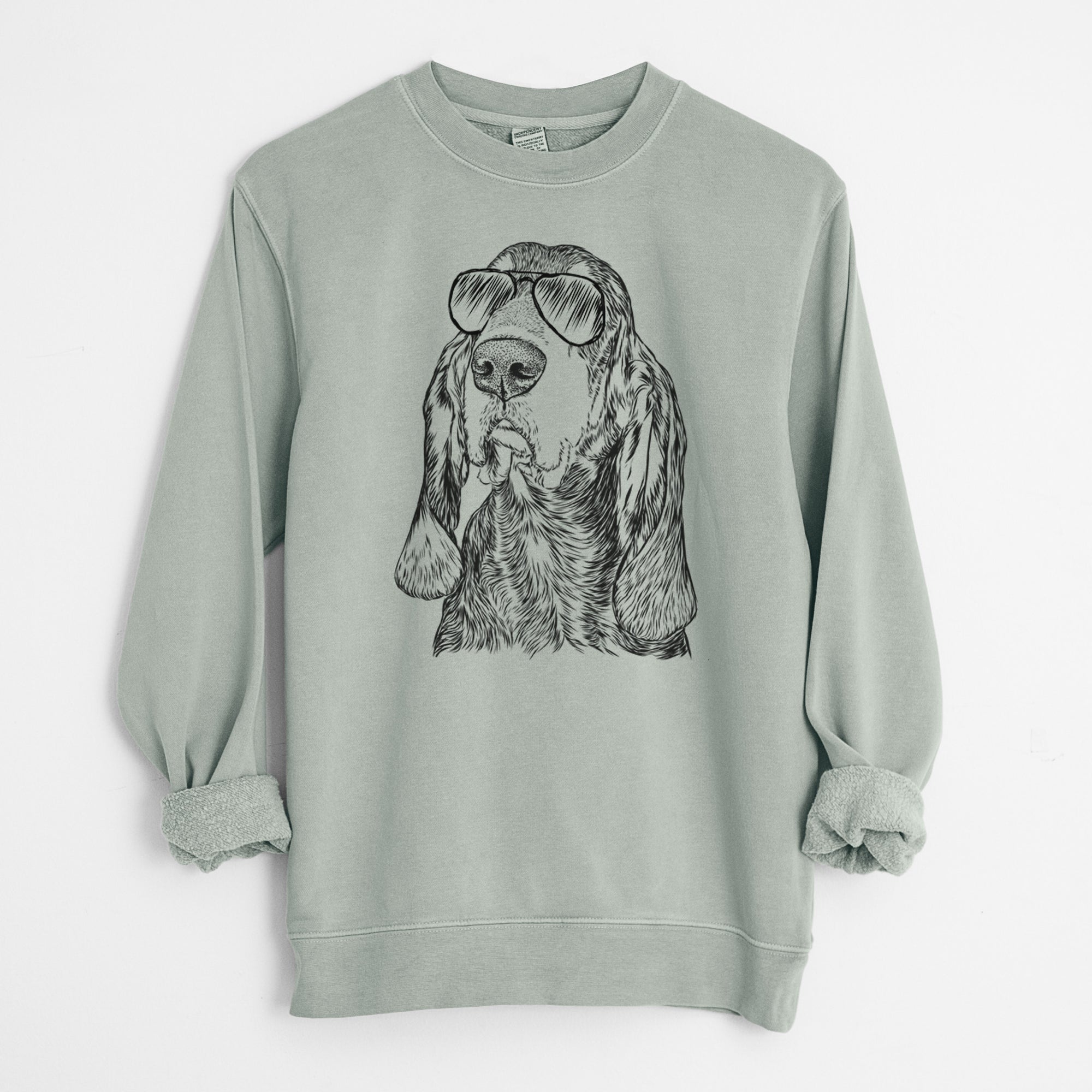 Aviator Stu the Black and Tan Coonhound - Unisex Pigment Dyed Crew Sweatshirt