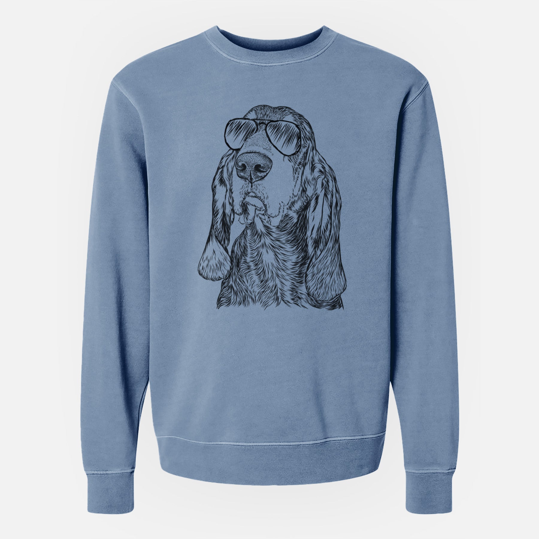 Aviator Stu the Black and Tan Coonhound - Unisex Pigment Dyed Crew Sweatshirt