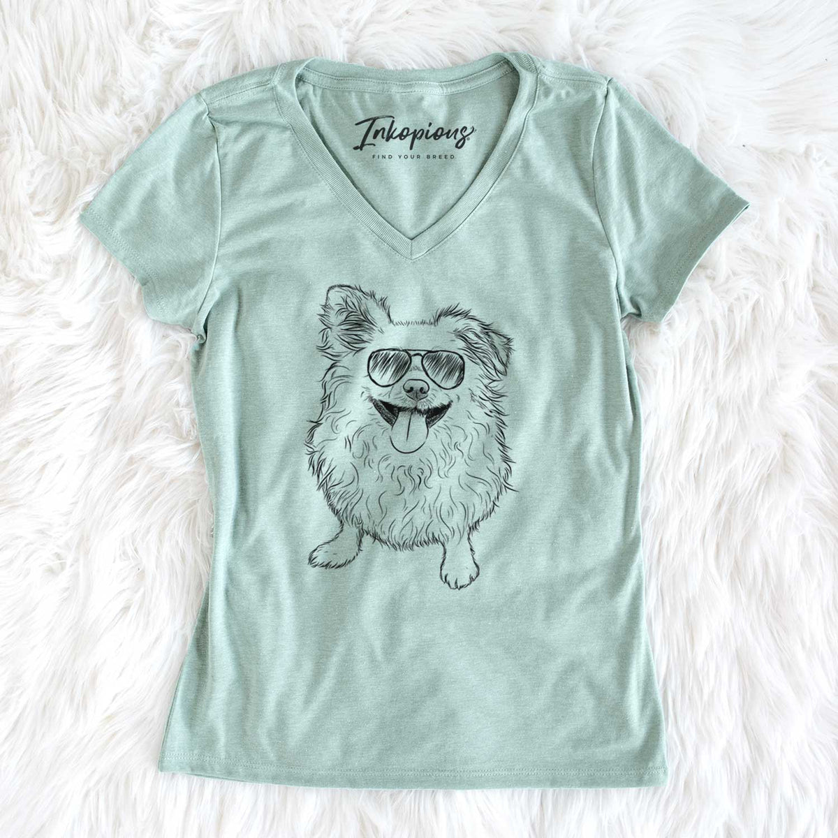 Aviator Stuart the Longhaired Chihuahua - Women's V-neck Shirt
