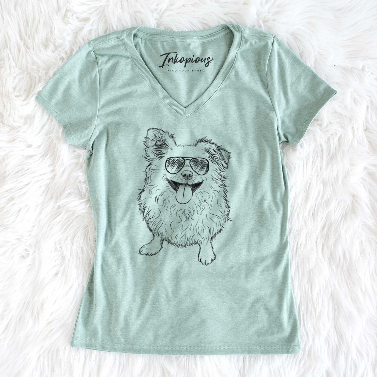 Aviator Stuart the Longhaired Chihuahua - Women's V-neck Shirt