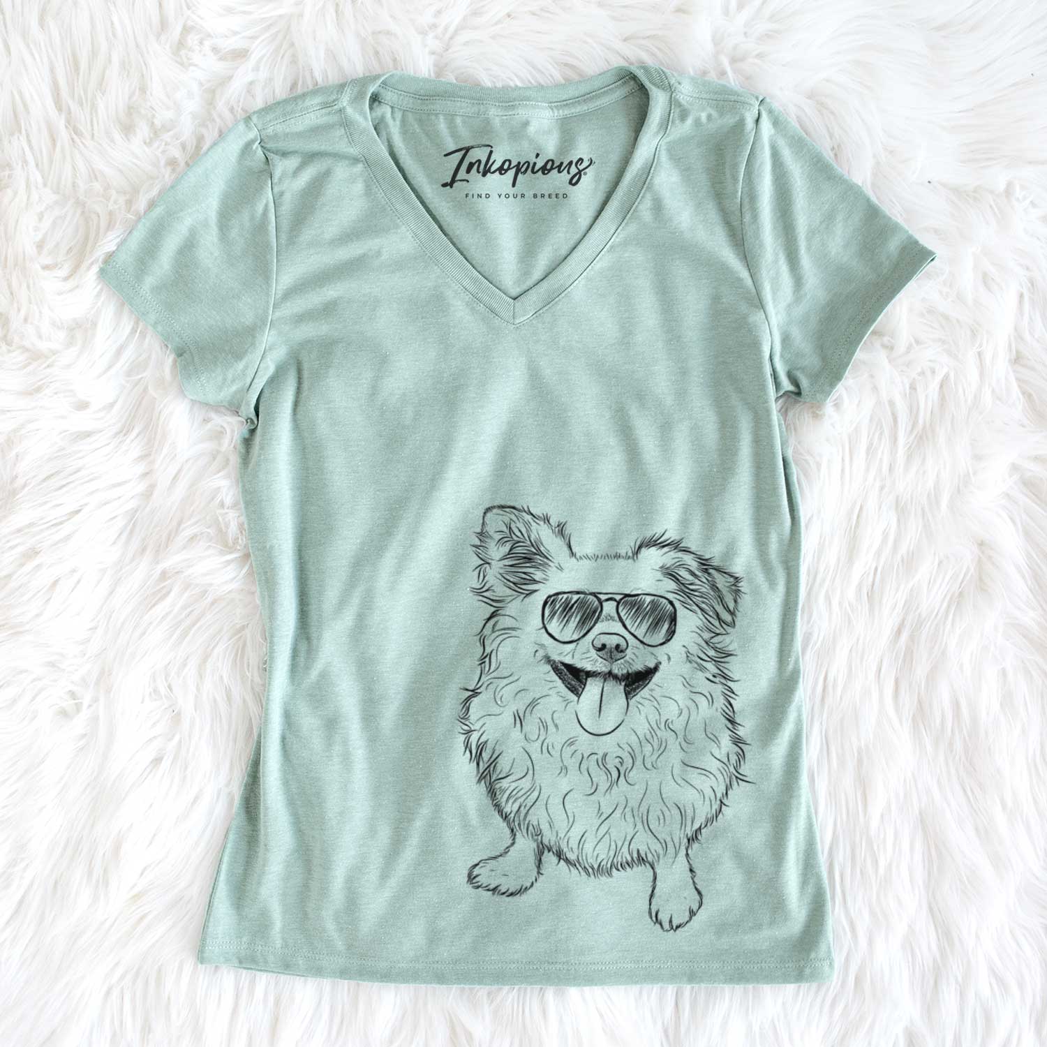 Aviator Stuart the Longhaired Chihuahua - Women's V-neck Shirt