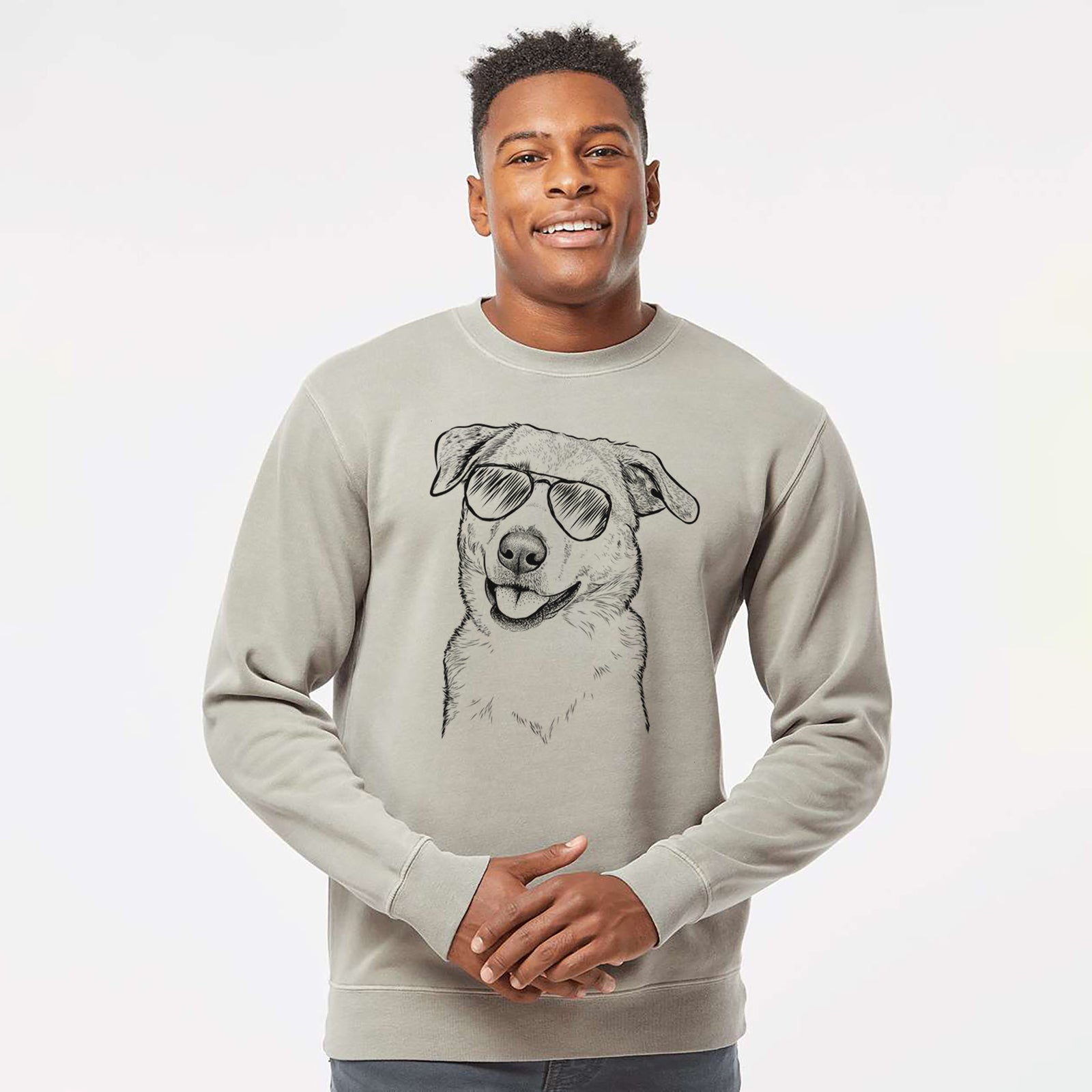 Aviator Sydney the Great Pyrenees Australian Shepherd Mix - Unisex Pigment Dyed Crew Sweatshirt