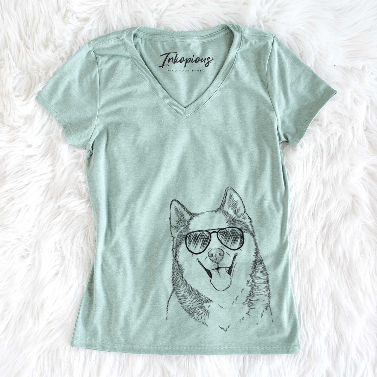 Aviator Teak the Siberian Husky - Women's V-neck Shirt