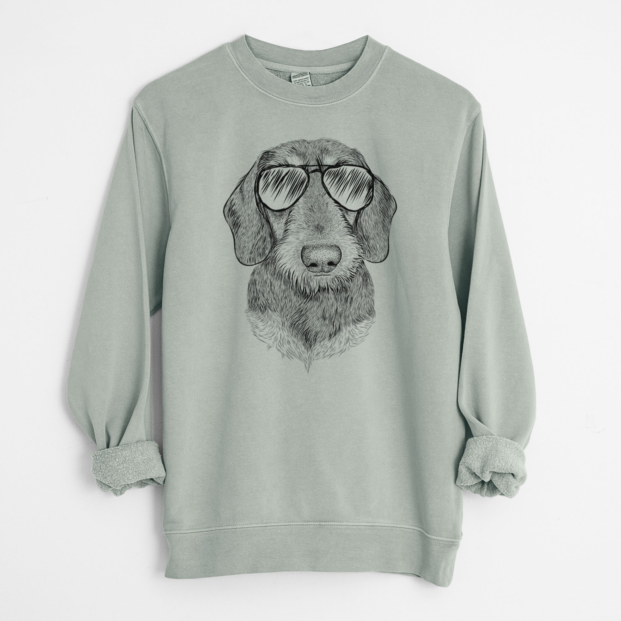 Aviator Truman the Wirehaired Dachshund - Unisex Pigment Dyed Crew Sweatshirt