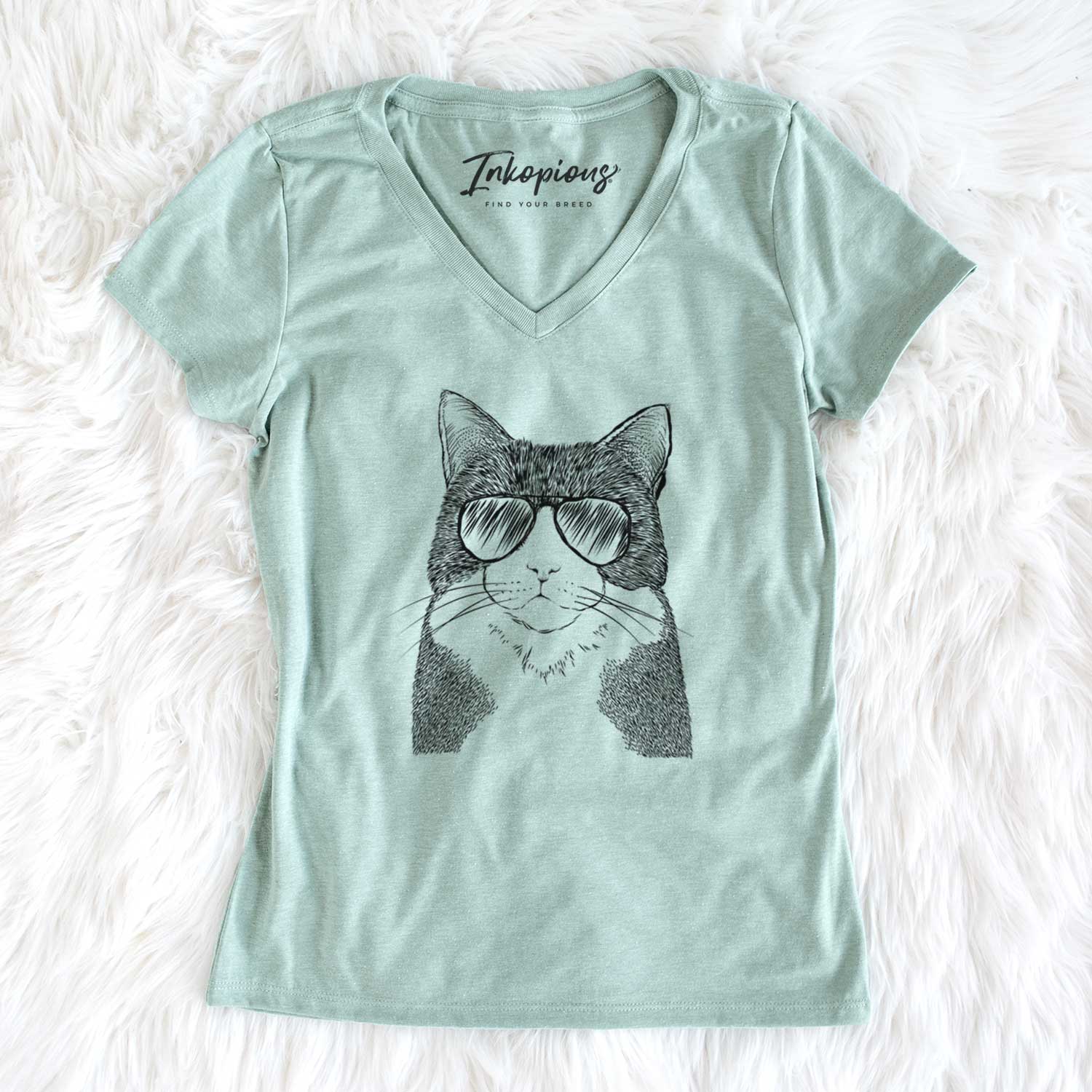 Aviator Tux the Tuxedo Cat - Women's V-neck Shirt