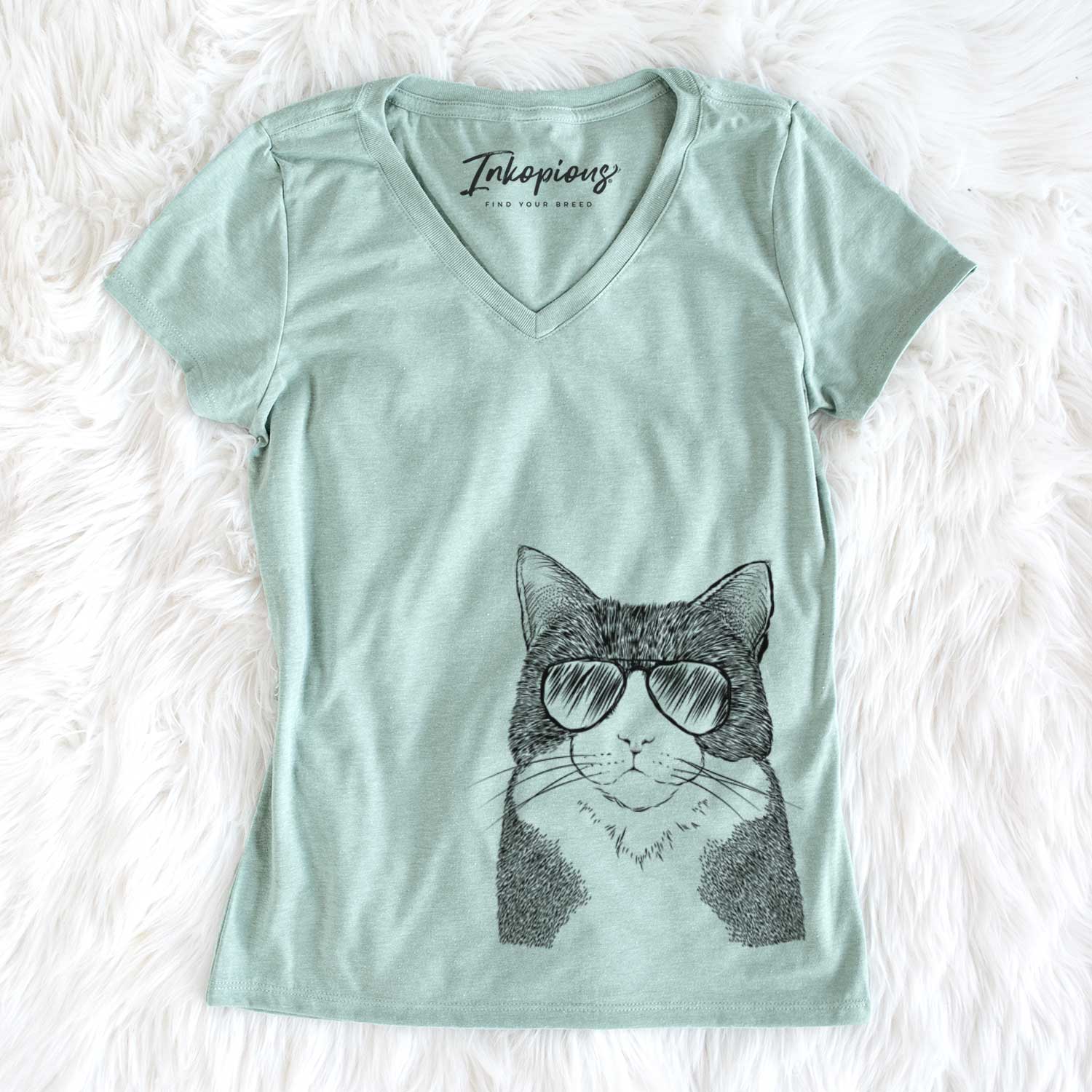 Aviator Tux the Tuxedo Cat - Women's V-neck Shirt