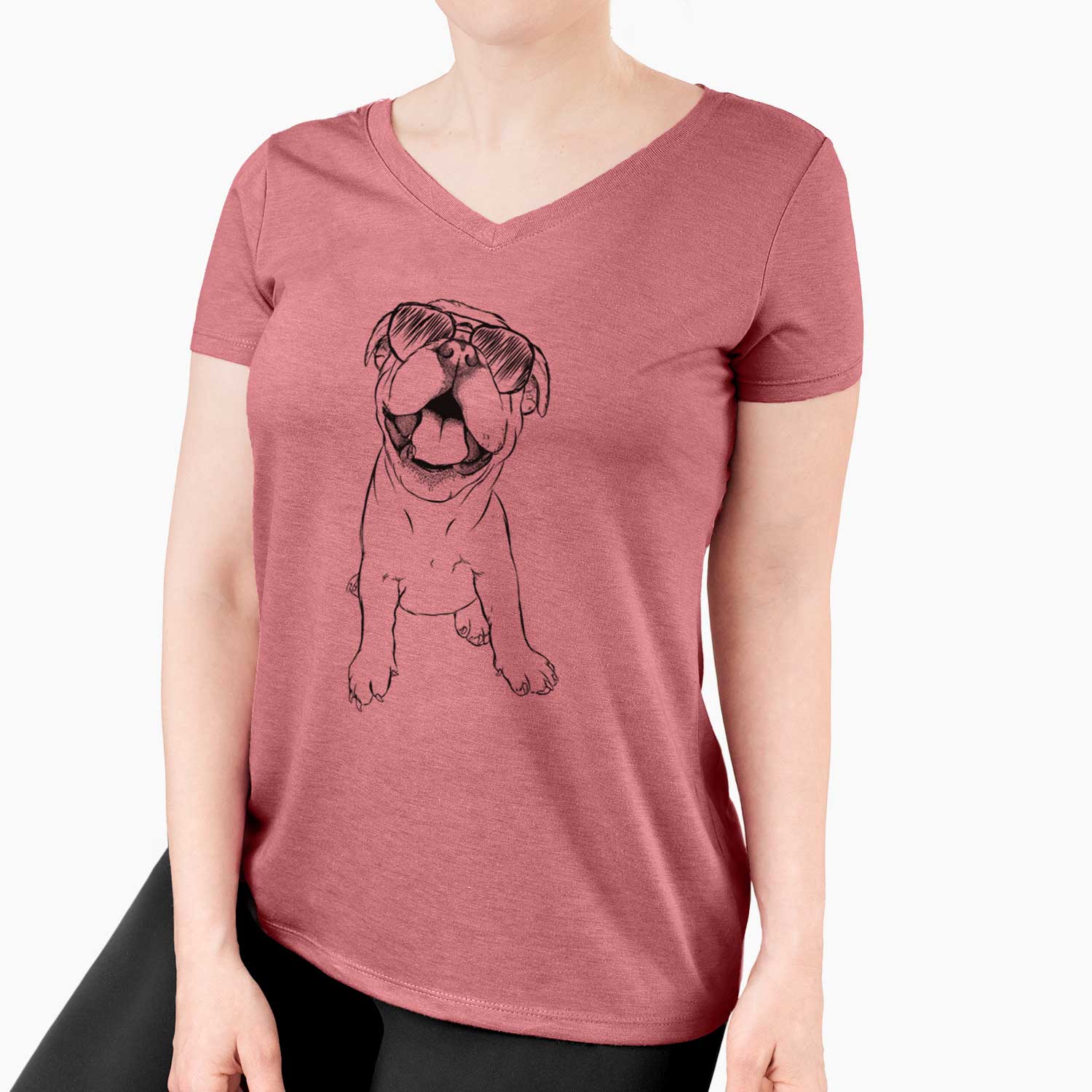 Aviator Tyke the English Bulldog - Women's V-neck Shirt