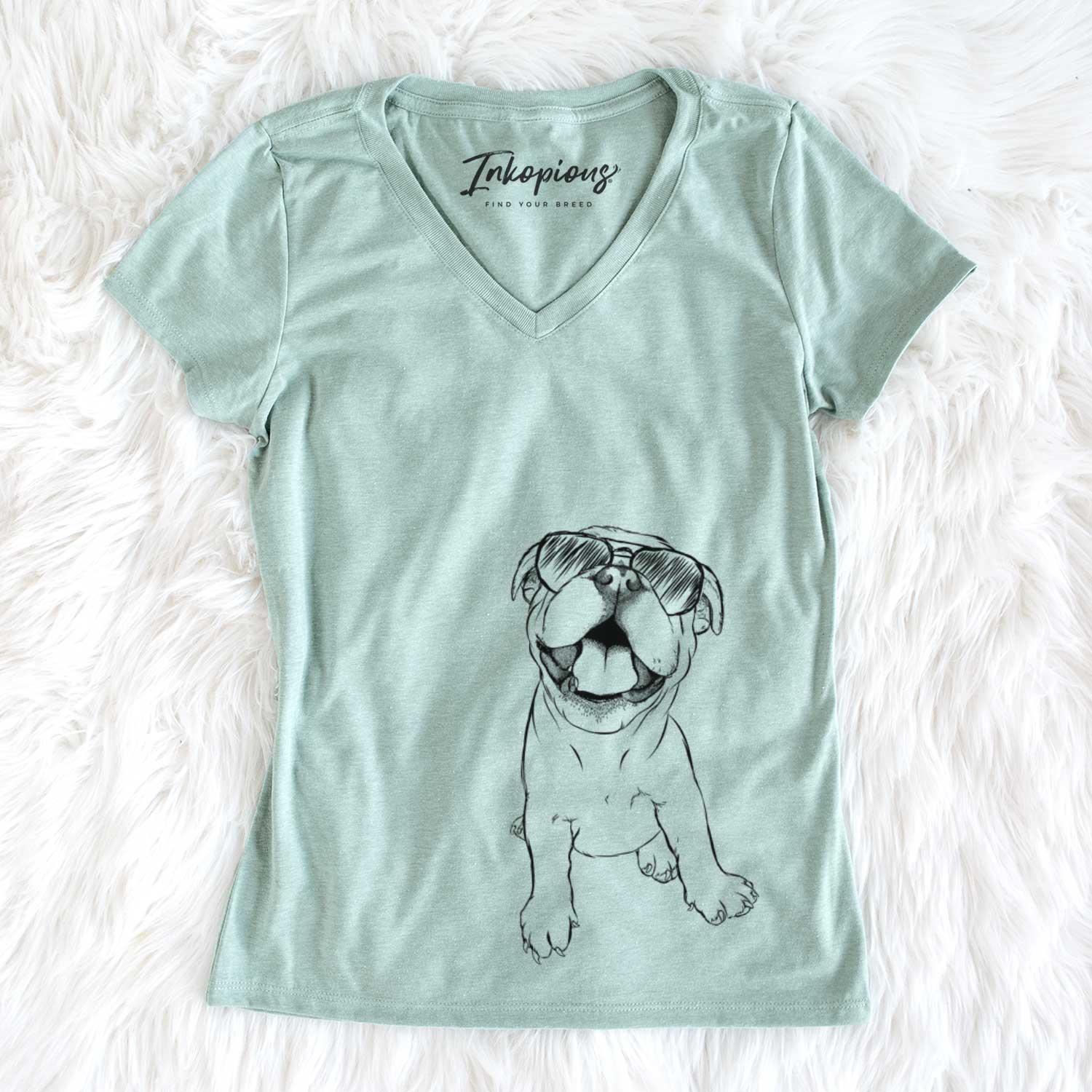 Aviator Tyke the English Bulldog - Women's V-neck Shirt