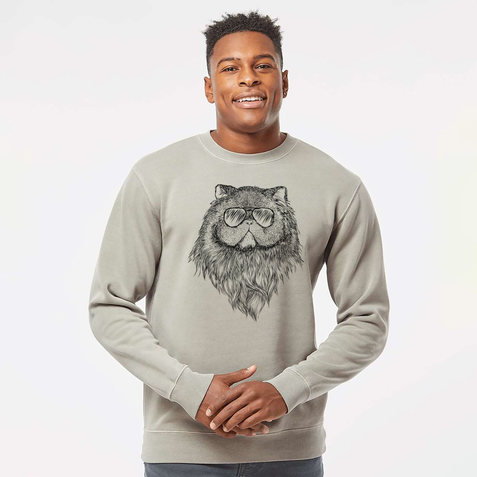 Aviator Vader the Persian Cat - Unisex Pigment Dyed Crew Sweatshirt