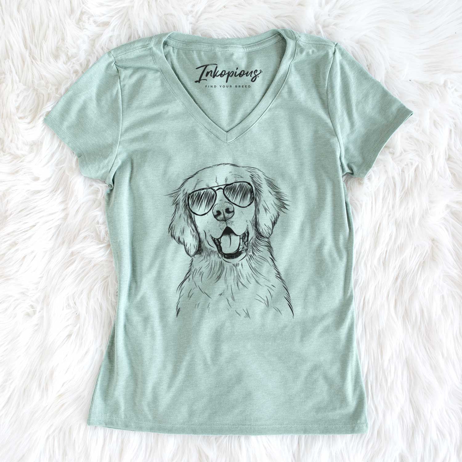 Aviator Wallace the Golden Retriever - Women's V-neck Shirt