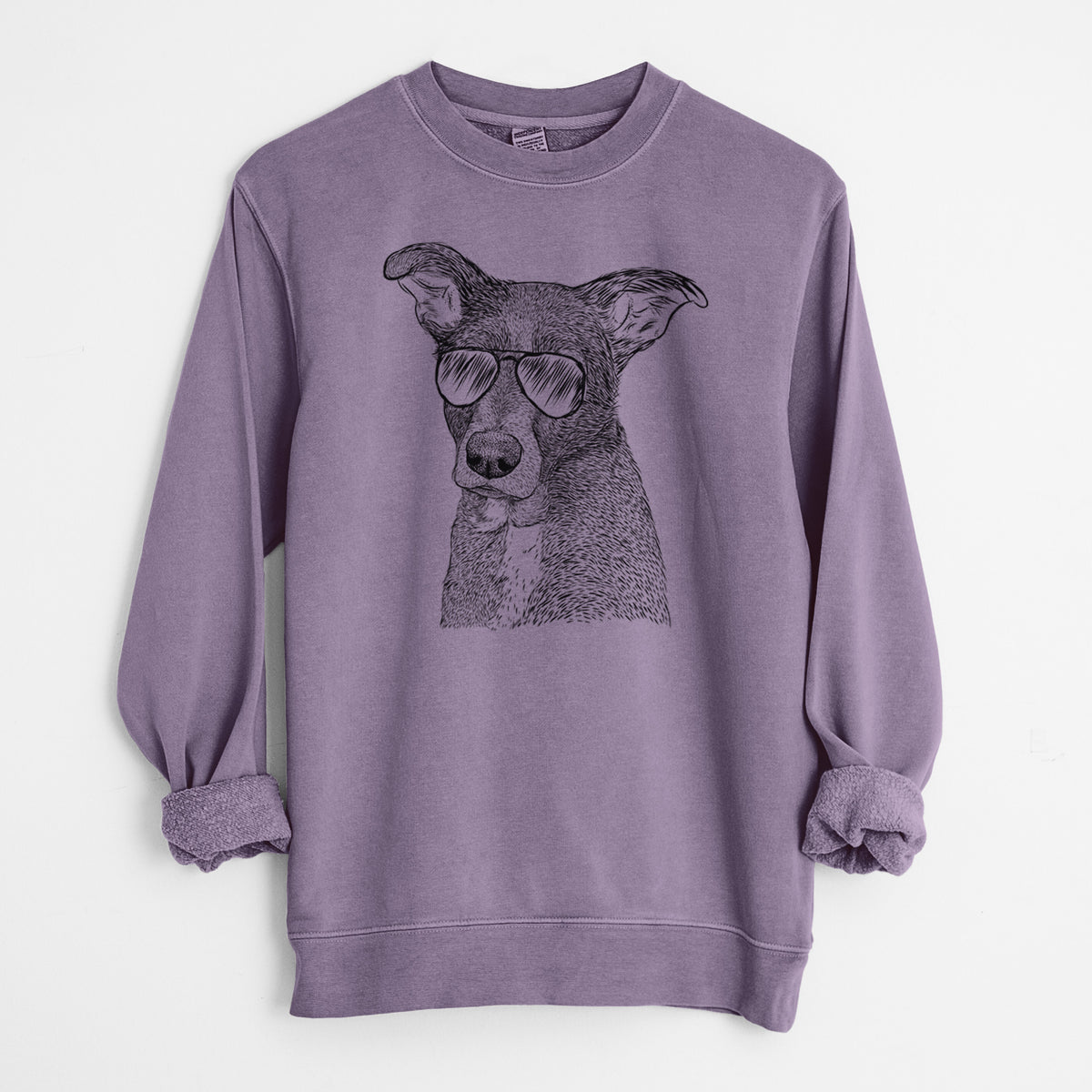 Aviator Wilbur the Shepherd Mix - Unisex Pigment Dyed Crew Sweatshirt