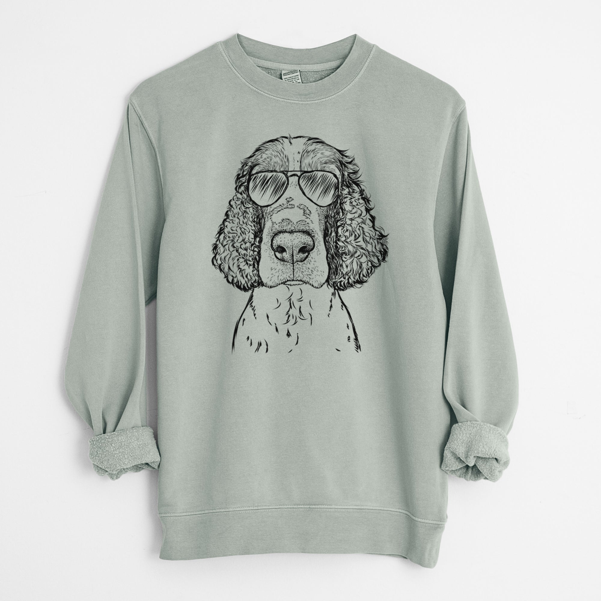 Aviator Wilbur the English Springer Spaniel - Unisex Pigment Dyed Crew Sweatshirt