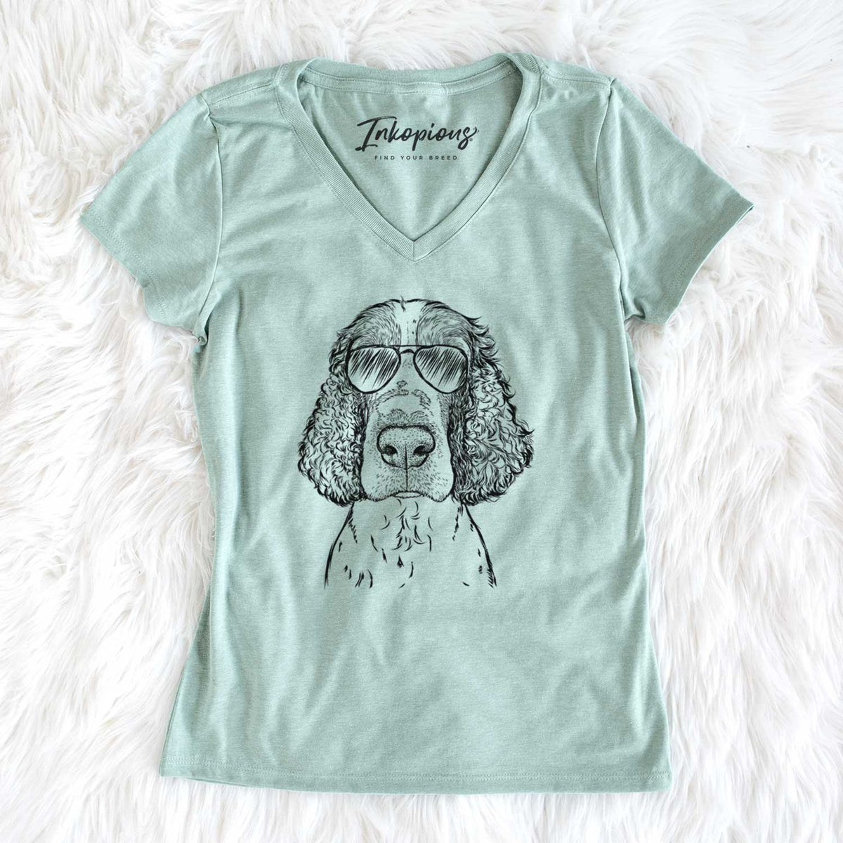 Aviator Wilbur the English Springer Spaniel - Women's V-neck Shirt