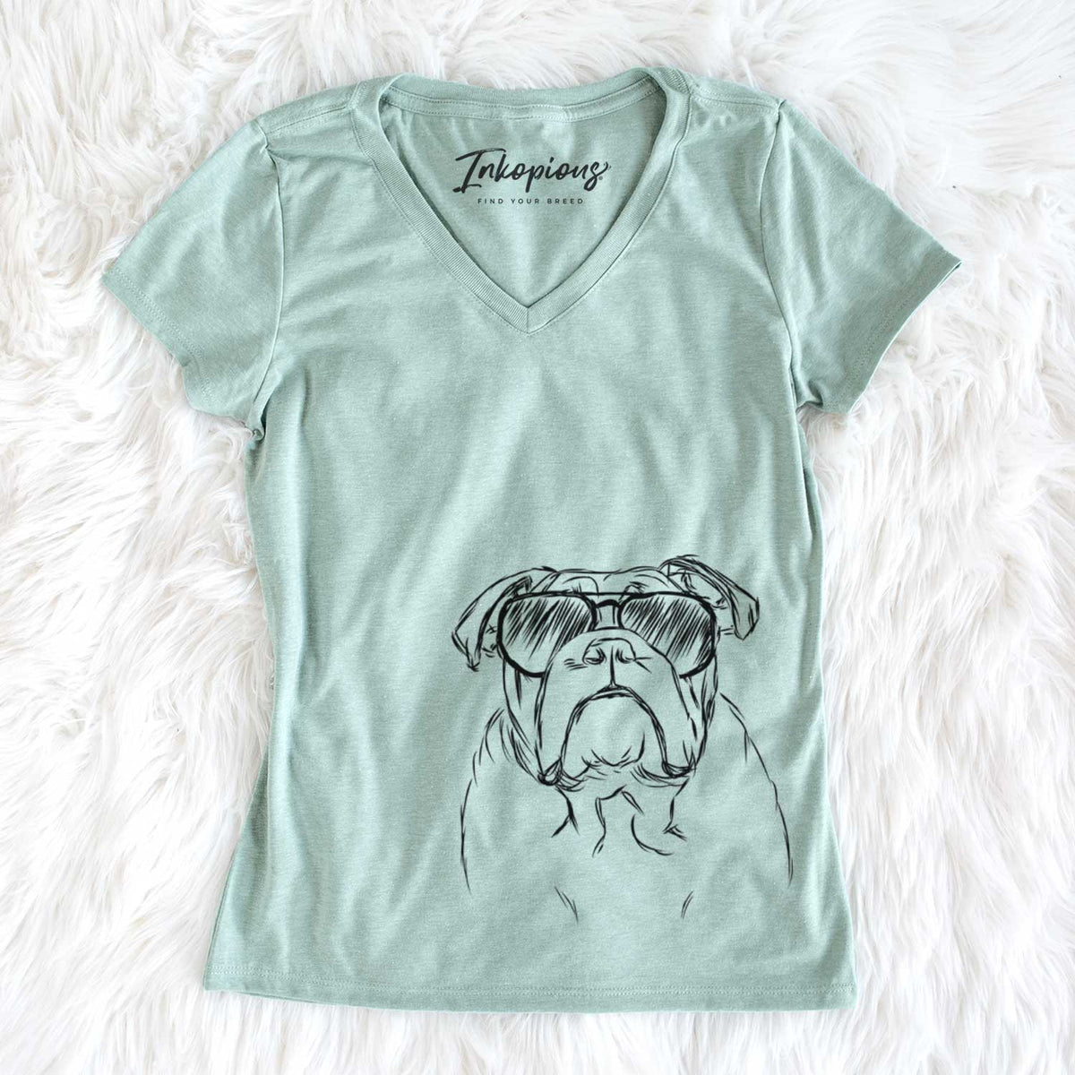 Aviator Winston the English Bulldog - Women's V-neck Shirt