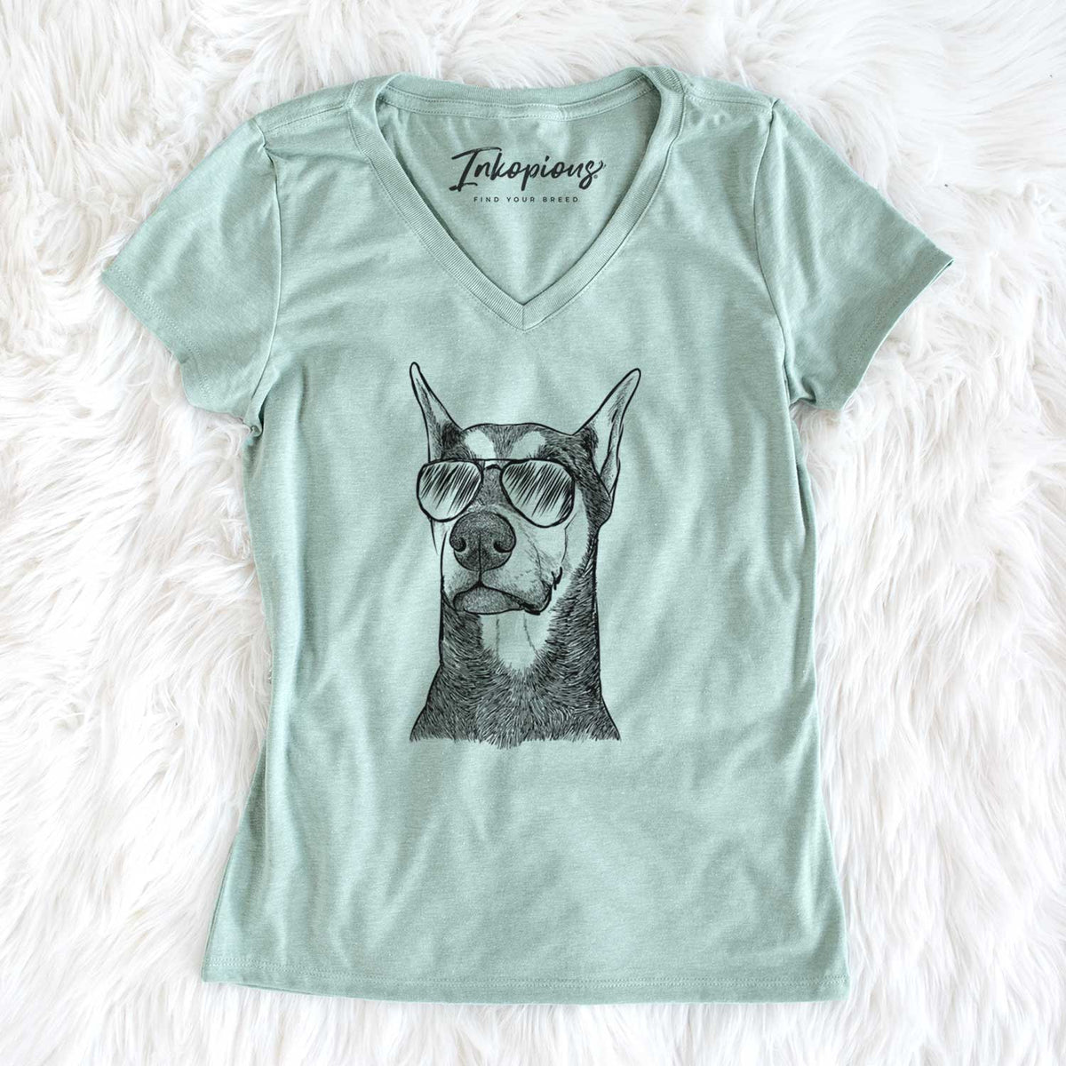 Aviator Zeus the Doberman Pinscher - Women's V-neck Shirt