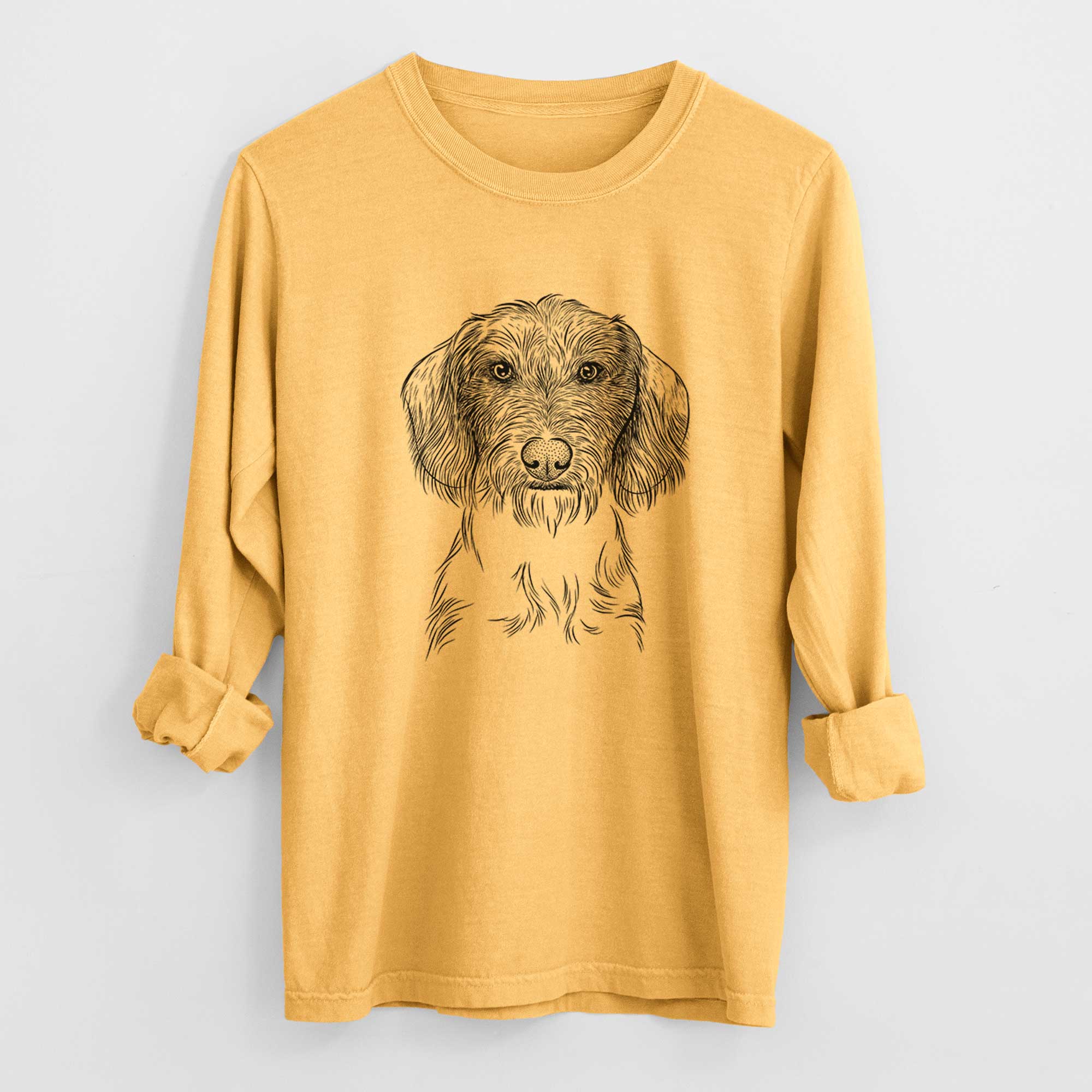 Bare Almond the Wirehaired Dachshund - Heavyweight 100% Cotton Long Sleeve