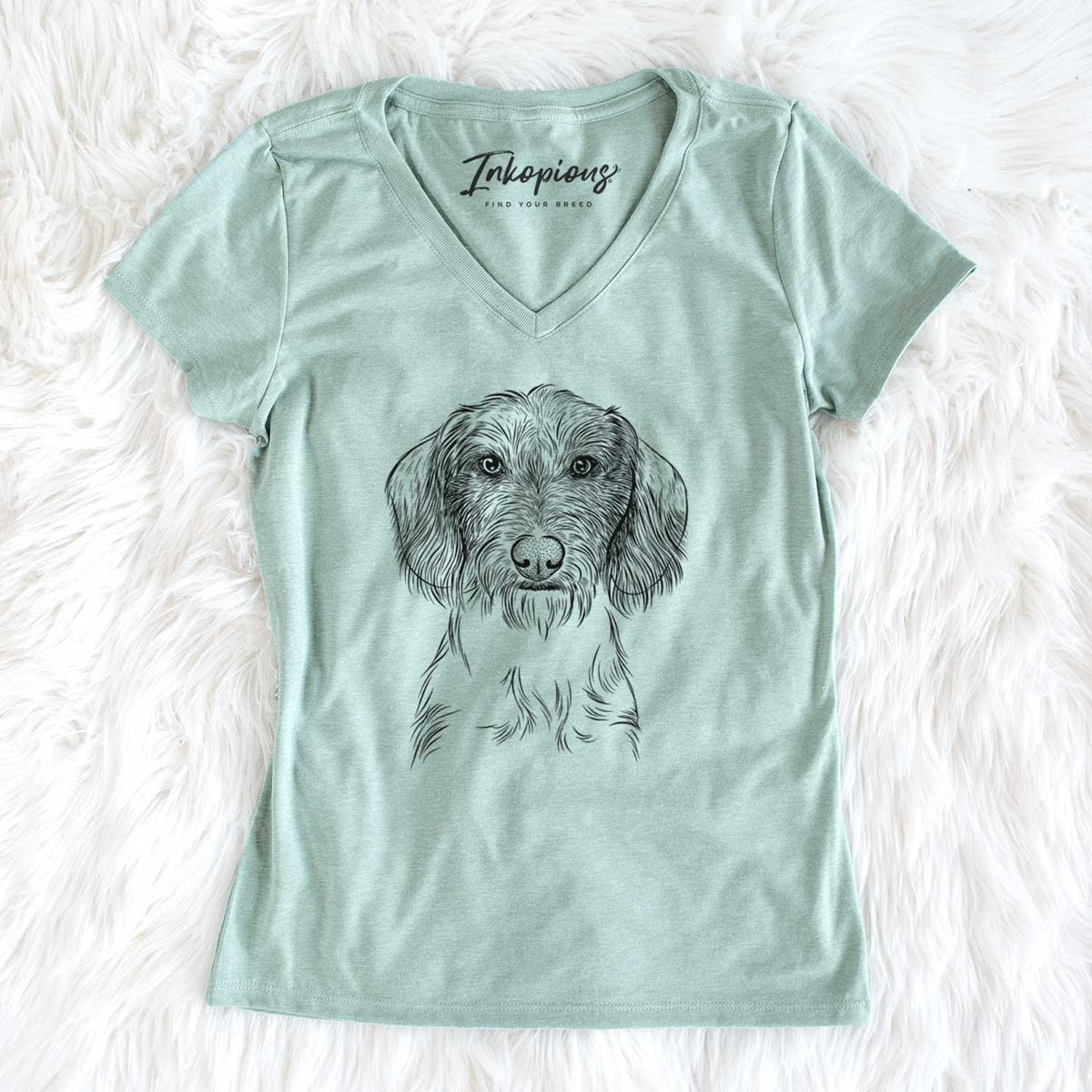 Bare Almond the Wirehaired Dachshund - Women&#39;s V-neck Shirt