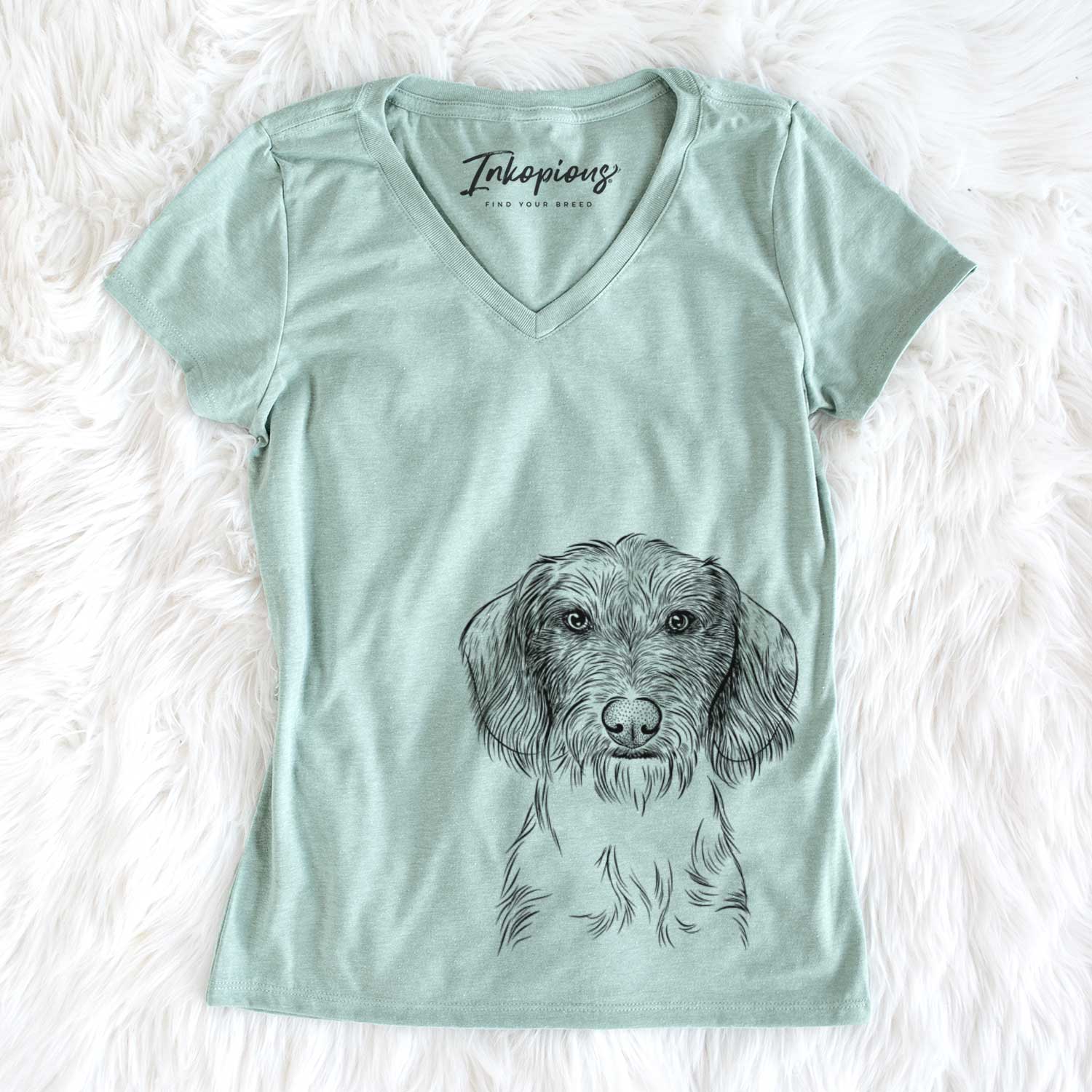 Bare Almond the Wirehaired Dachshund - Women's V-neck Shirt