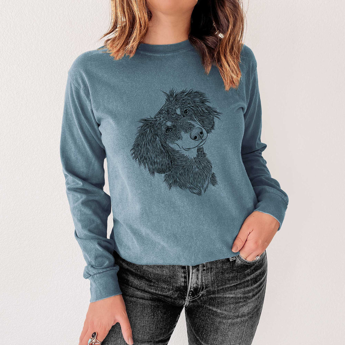 Bare Bailey the Long Haired Dachshund - Heavyweight 100% Cotton Long Sleeve