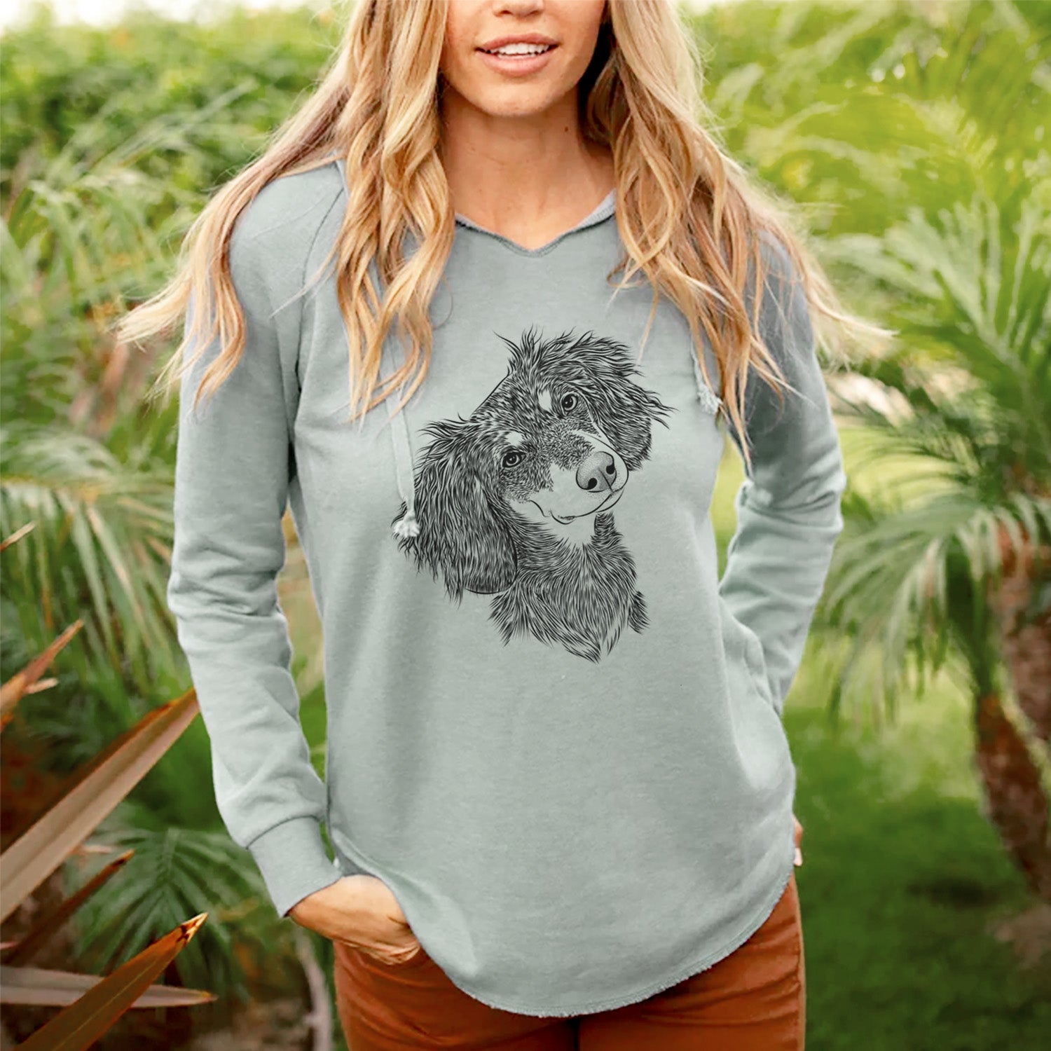 Bare Bailey the Long Haired Dachshund - Cali Wave Hooded Sweatshirt